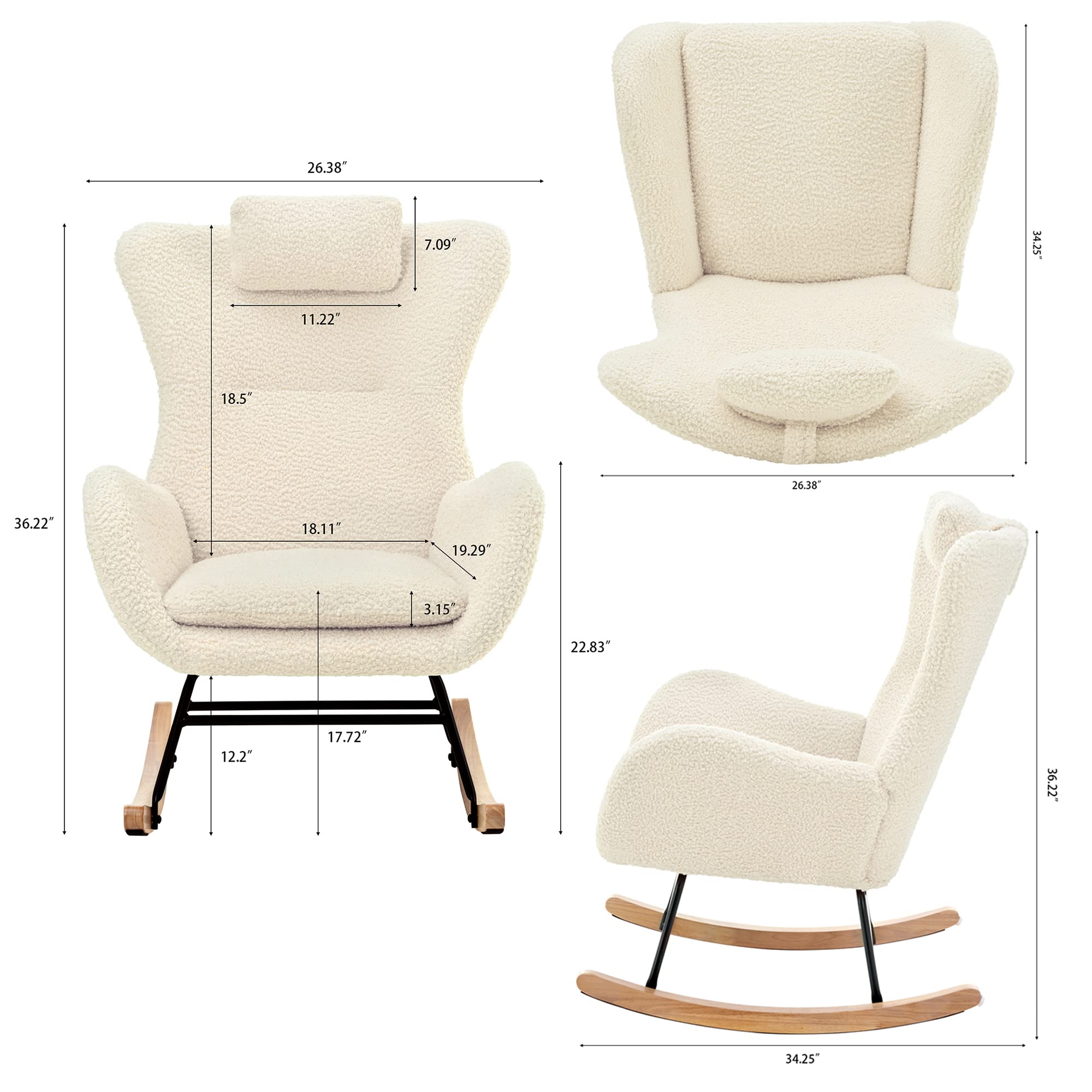 **Teddy Upholstered Glider Rocker Recliner - High Backrest Nursery Rocking Chair with Adjustable Headrest, Comfy Accent Armchair for Living Room & Bedroom (Beige) | Perfect for Nursing, Reading & Relaxing**