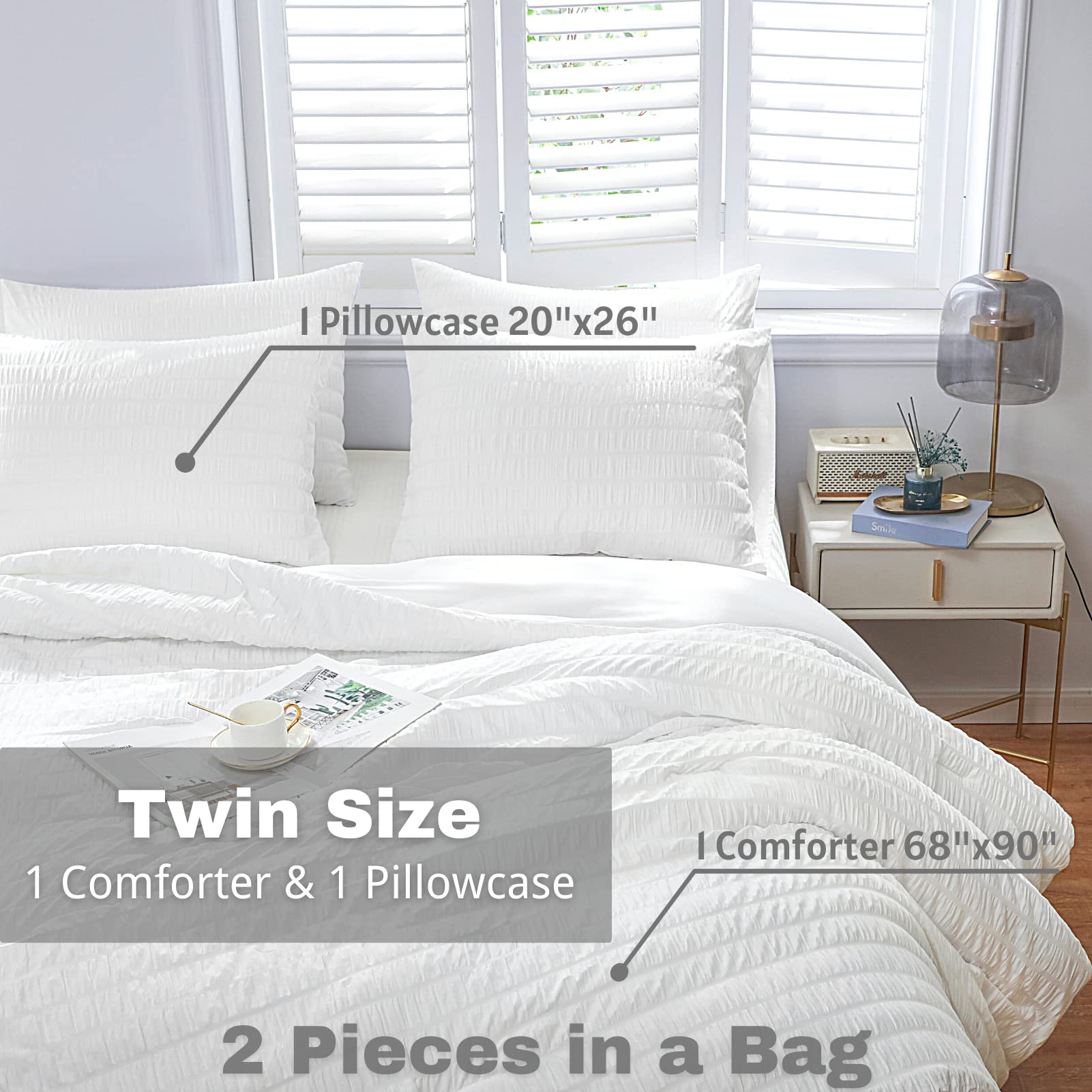 Haowaner Twin XL/Twin White Comforter Set - Soft & Cozy College Dorm Bedding for Boys & Girls - Perfect for Dorm Rooms, Apartments & Guest Bedrooms