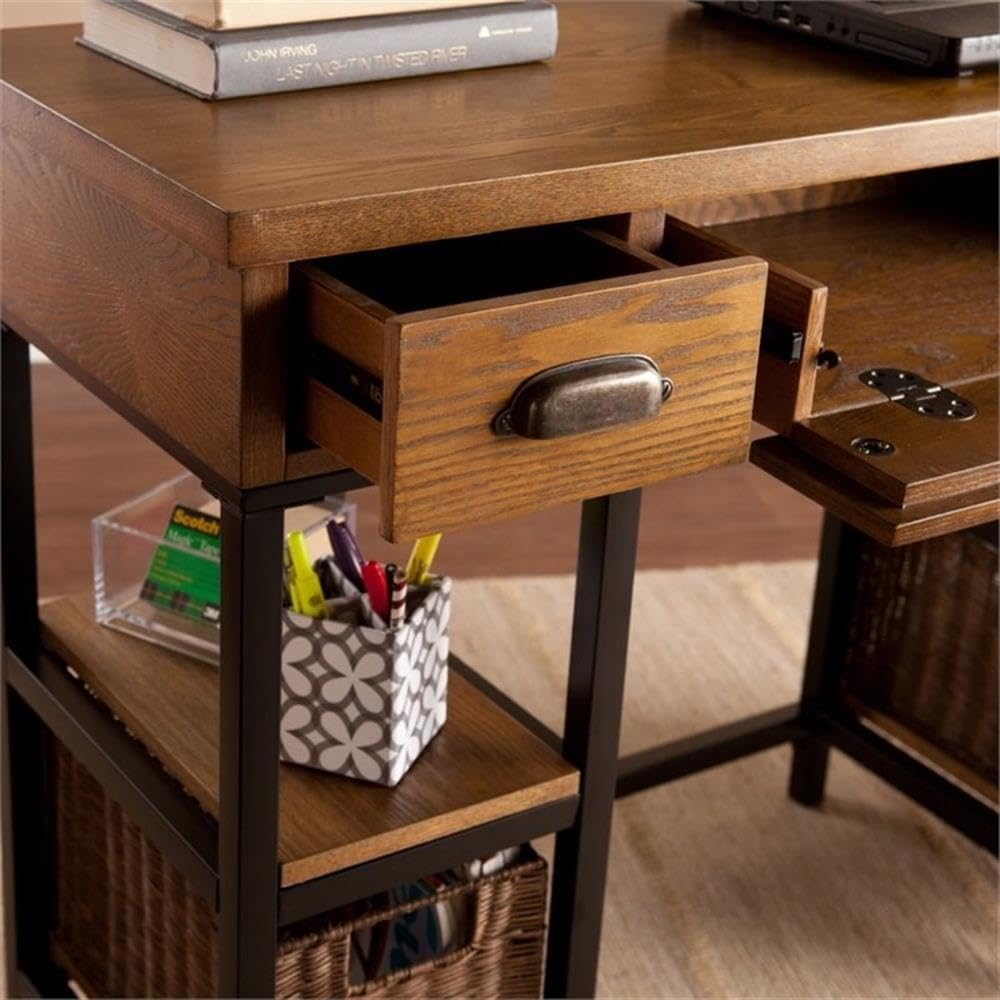 Southern Enterprises SEI Furniture Mirada Writing Desk in Weathered Gray and Matte Black - Modern Home Office Desk for Small Spaces, Study & Workstation Use