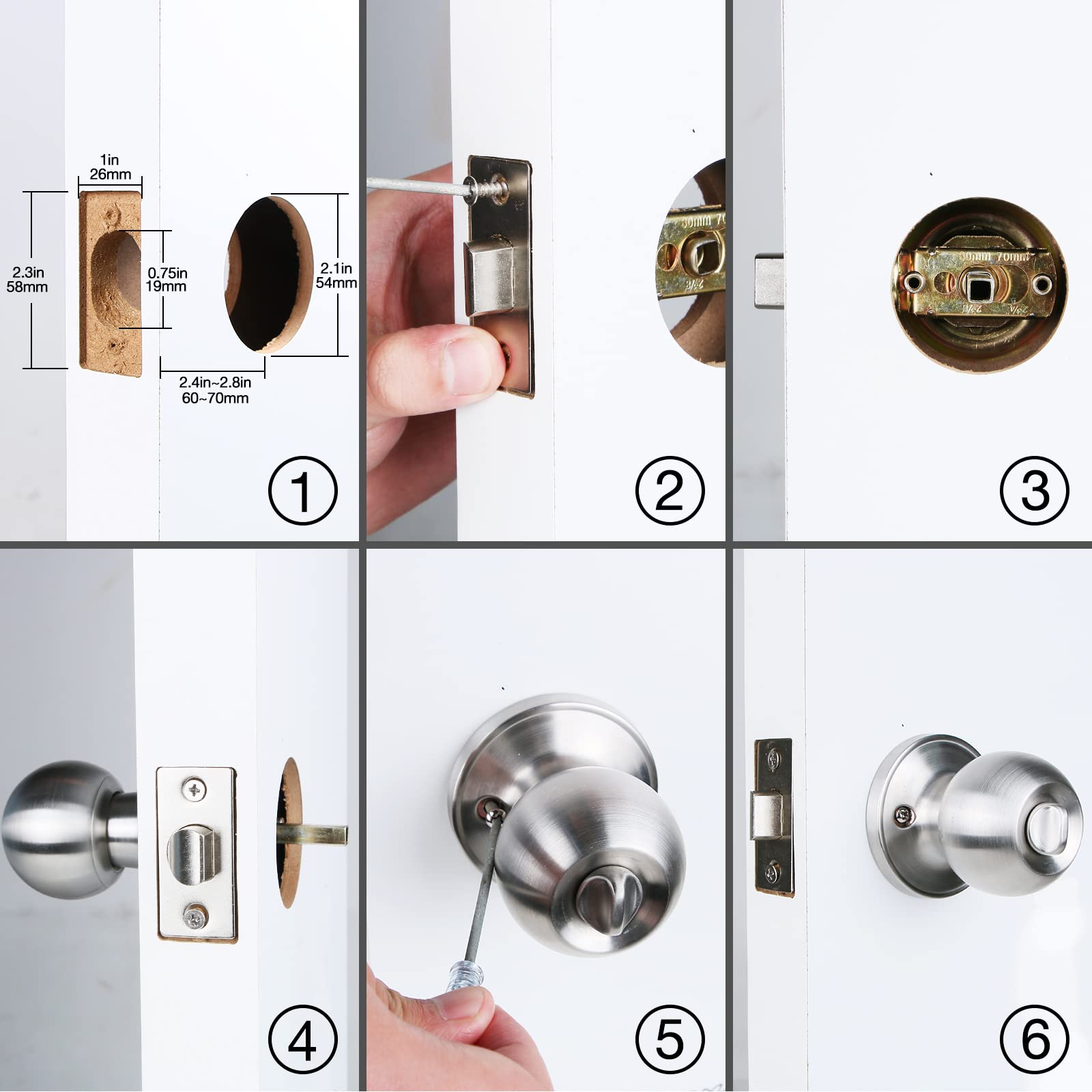 Stainless Steel Door Knob with Lock & Key - High Security Bedroom Door Handle, Ball Style Doorknob with 3 Keys & 3-Year Warranty | Perfect for Home, Office, Apartment & Interior Door Security