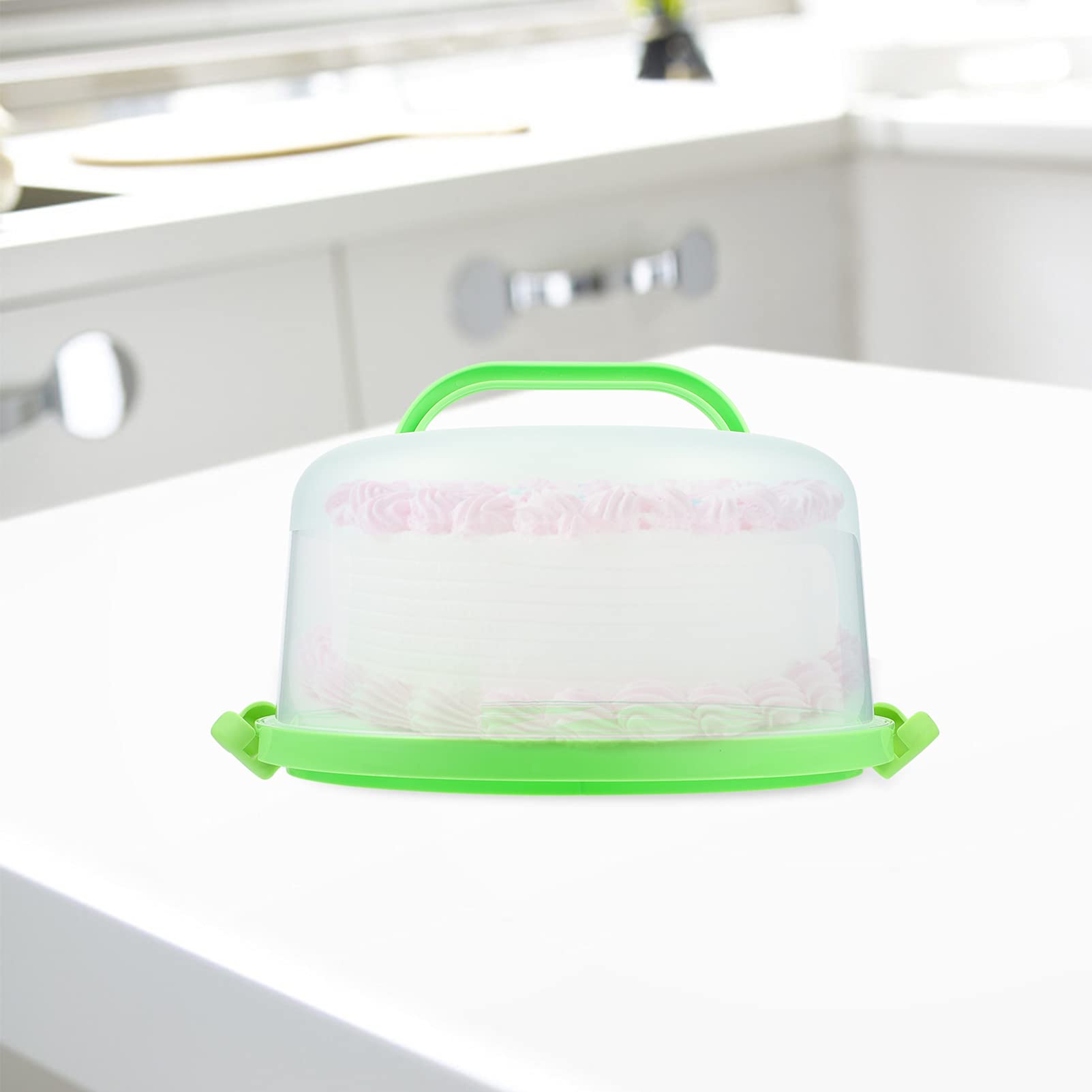 DOITOOL 10-Inch Green Plastic Cake Carrier with Clear Dome Lid & Handle - Round Cake Storage Box for Pies, Desserts, Cupcakes - Perfect for Birthday Parties, Picnics, Bakery Display & Home Kitchen Storage
