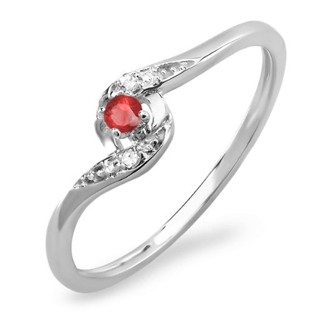 18K White Gold Round Cut White Diamond & Ruby Bridal Engagement Ring for Women - Dazzlingrock Collection | Perfect for Proposals, Weddings & Anniversary Gifts