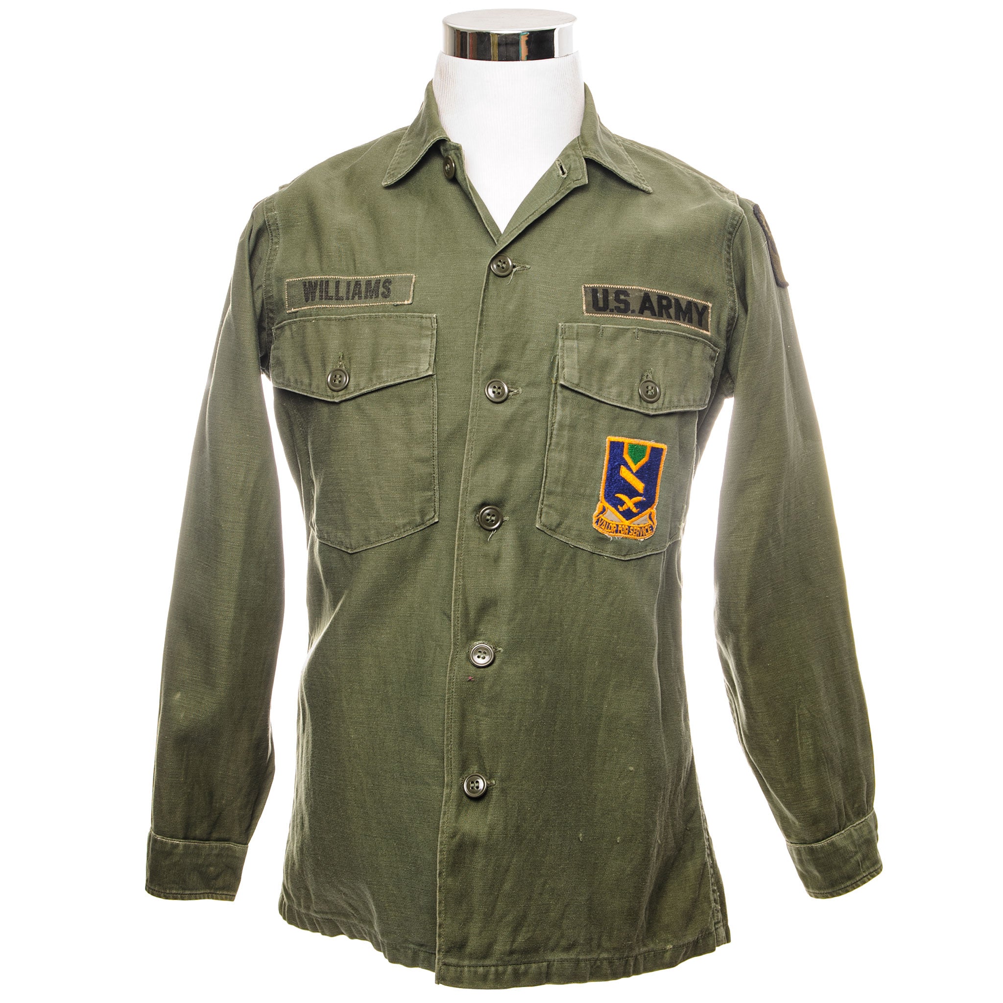 Original US Army Vietnam War Era P64 Utility Shirt with 137th Infantry Regiment & 69th Infantry Brigade Patches - Authentic 1960s Military Surplus for Collectors & Reenactments