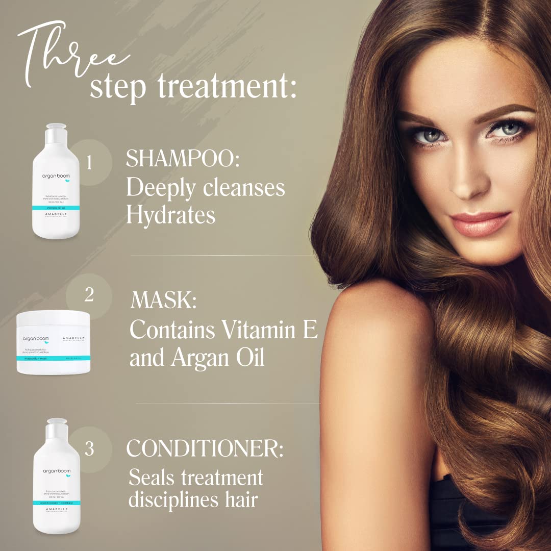 AMAZONICA BELEZA Argan Oil & Vitamin E Hair Care Set - Hydrating Shampoo, Conditioner & Hair Mask for Dry, Damaged Hair - Intense Moisture & Repair Treatment (10 Oz Each) - Perfect for Daily Hair Care & Salon-Quality Results at Home
