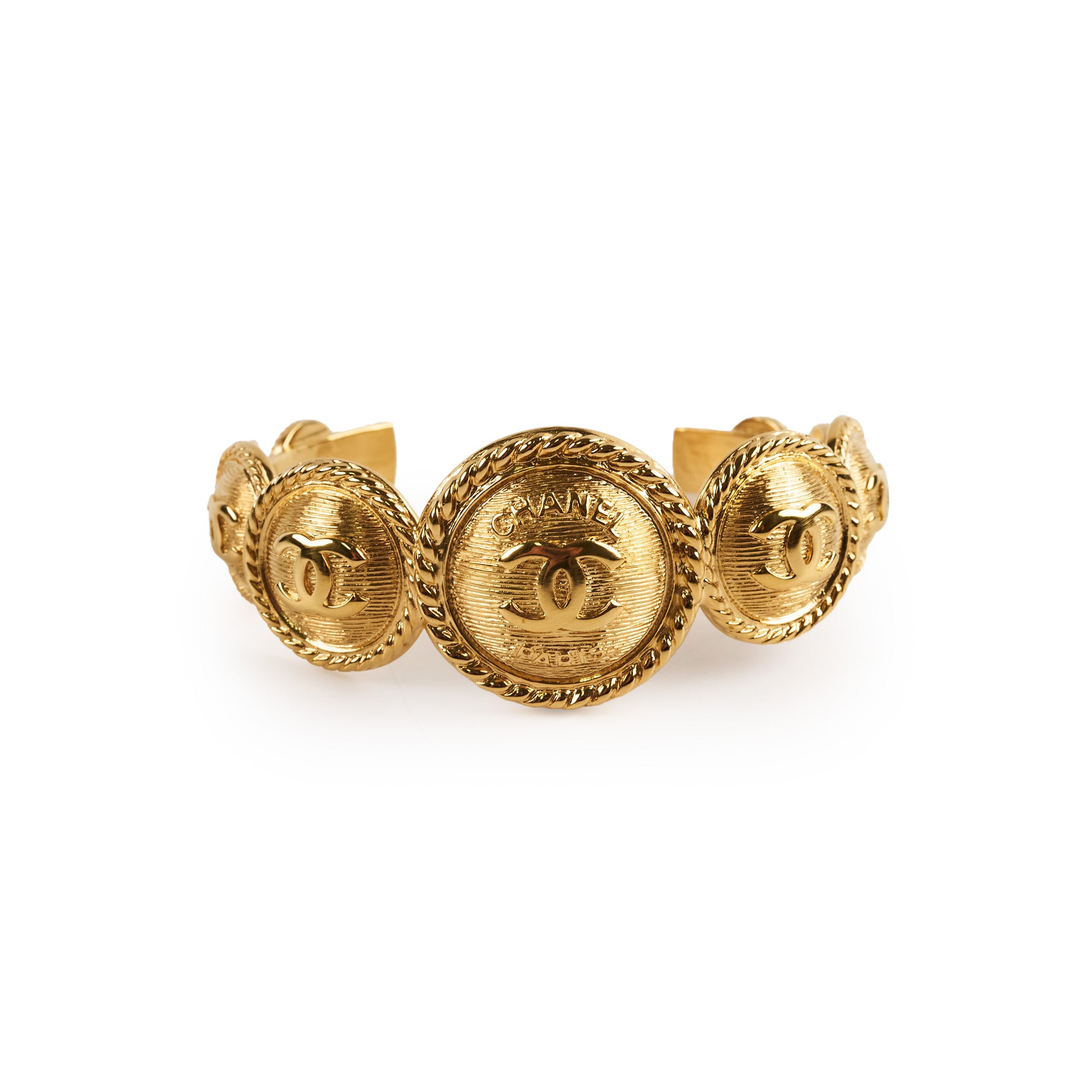 Chanel Medallion CC Cuff Bracelet - Large Size Gold-Tone Statement Jewelry for Women, Perfect for Parties, Weddings & Special Occasions