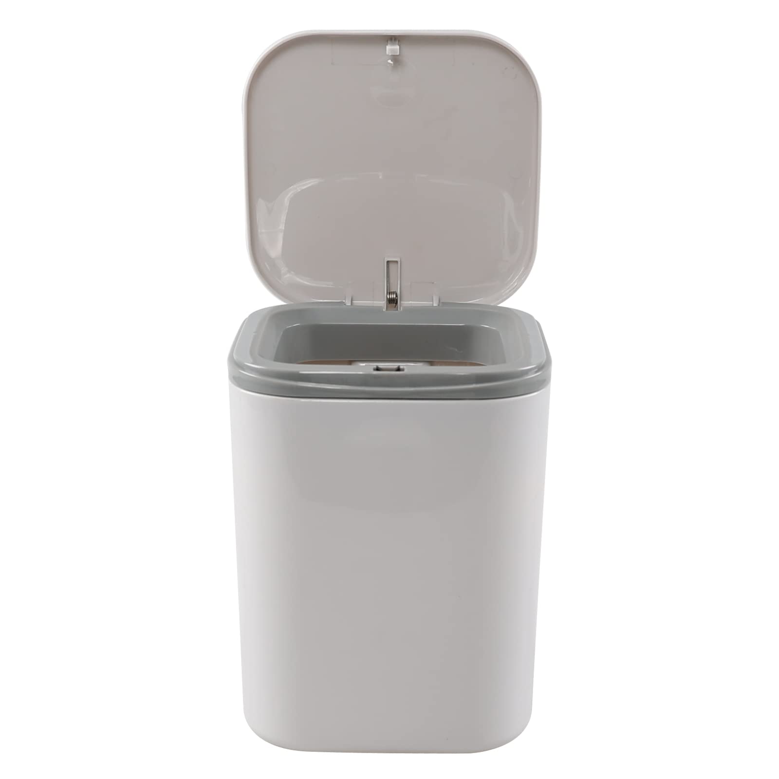 2L Plastic Mini Push-Button Trash Can - 0.5 Gallon Small Waste Bin for Office Desk, Kitchen Counter, Bathroom | Space-Saving Grey Garbage Can for Home & Office Use