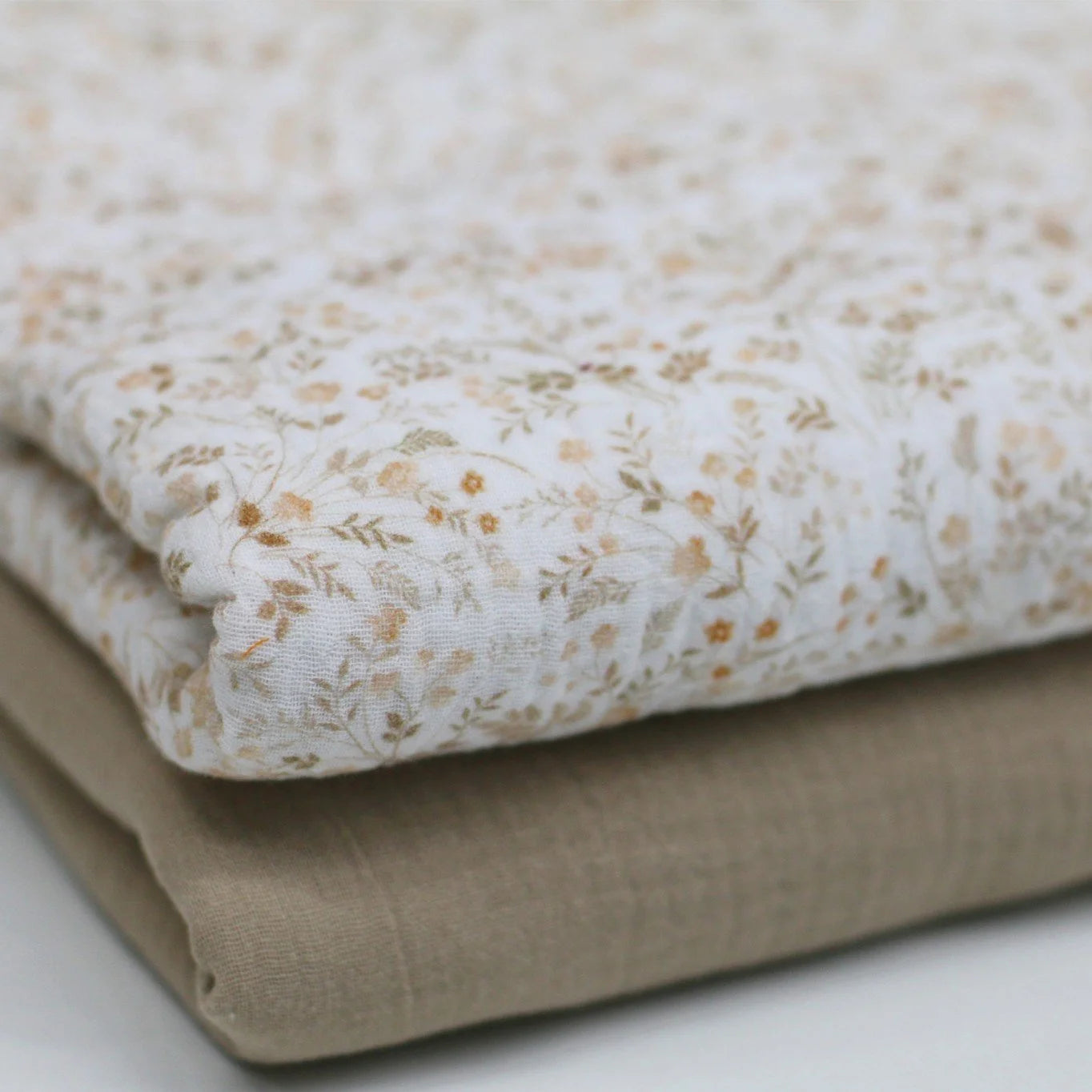 Beige Wildflower Print Double Gauze Fabric - Soft & Breathable for DIY Dresses, Quilts & Home Decor