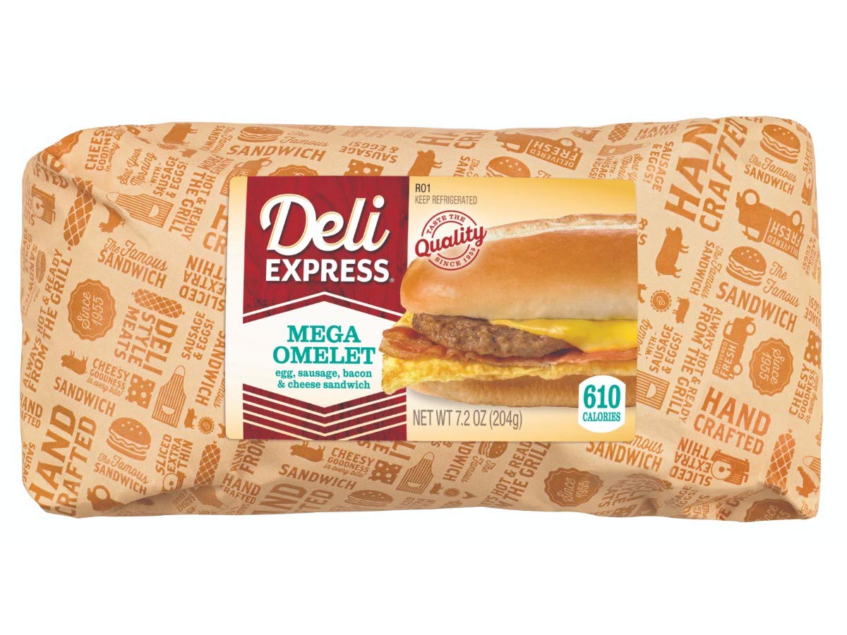 Deli Express Mega Deli Hot To Go Omelet Sandwich - 6.7 Oz (8 Pack) | Breakfast Sandwich for On-The-Go, Office Lunch & Quick Meals