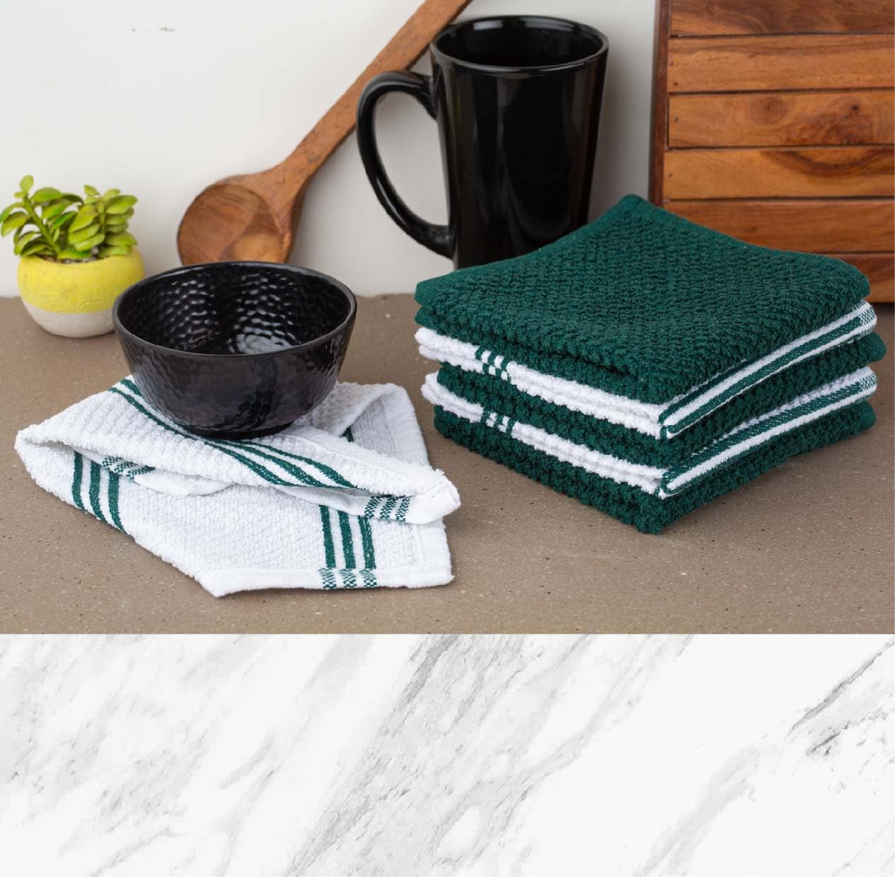 Premium 16-Piece Cotton Kitchen Towel Set - Heat Resistant Dish Towels & Cloths (500°F), Pot Holders & Oven Mitts - Eco-Friendly Linen Dish Rags for Washing Dishes - Green - Perfect for Cooking, Baking & Kitchen Cleaning