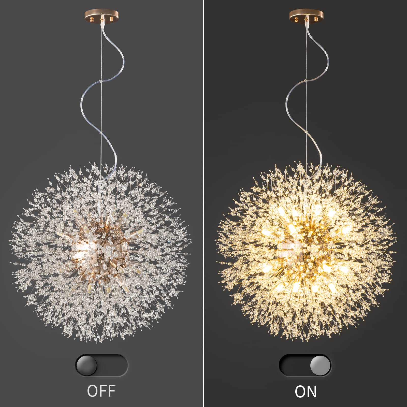 Modern Chandelier Firework Dandelion Sputnik Chandelier - 16-Light Crystal Gold Pendant Lighting Fixture for Kitchen Island, Dining Room, Bedroom & Living Room - Elegant Ceiling Light for Home Decor, Wedding & Luxury Interior Design