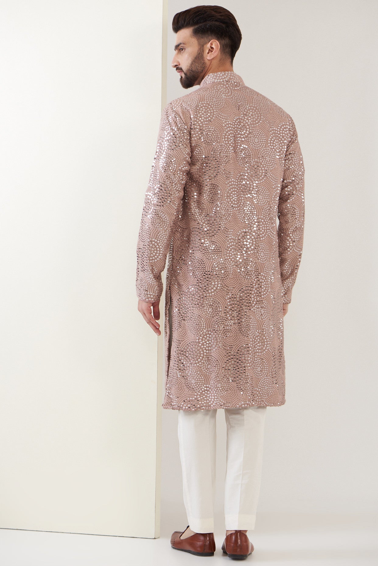 Elegant Pink Sequined Kurta with Intricate Thread Embroidery - Perfect for Festivals, Weddings, and Special Occasions