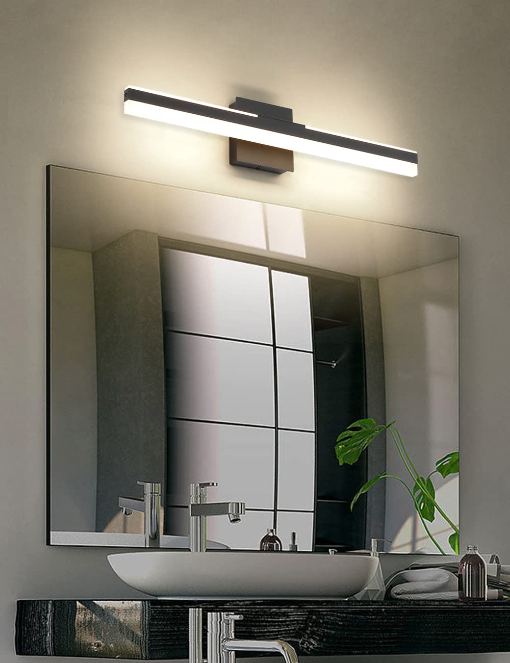 Joossnwell 23.62 Inch LED Vanity Mirror Light - 22W Modern Black Bathroom Light Fixture with 3000K Warm White Light - Perfect for Bathroom Makeup Vanity, Dressing Room & Over Mirror Lighting