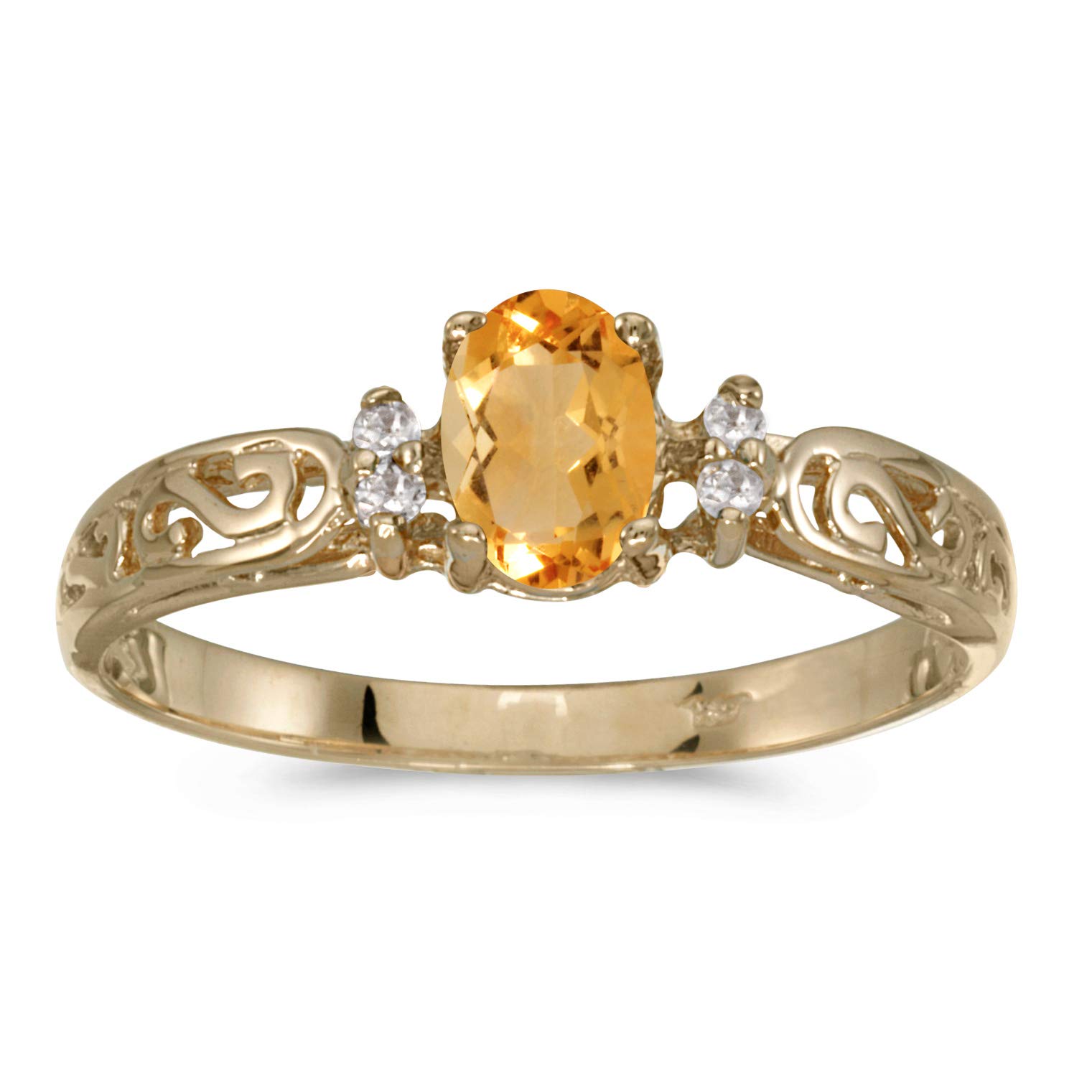 10K Yellow Gold Oval Citrine and Diamond Ring for Women - Elegant Birthstone Jewelry Gift for Anniversary, Engagement, or Special Occasion