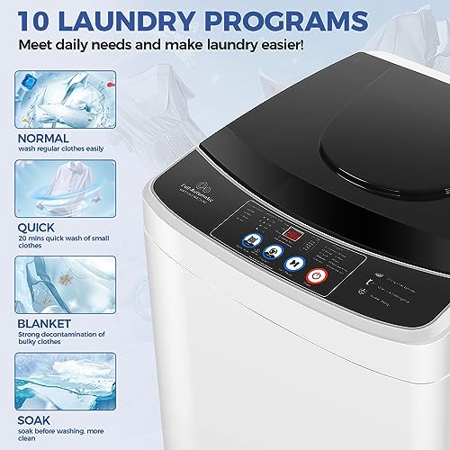Nictemaw 15.6Lbs Full-Automatic Portable Washer and Dryer Combo with Drain Pump - 2.1Cu.ft Compact Laundry Machine, 10 Wash Programs & 8 Water Levels for Apartments, Dorms, RVs - Perfect for Small Spaces, Travel & Off-Grid Living