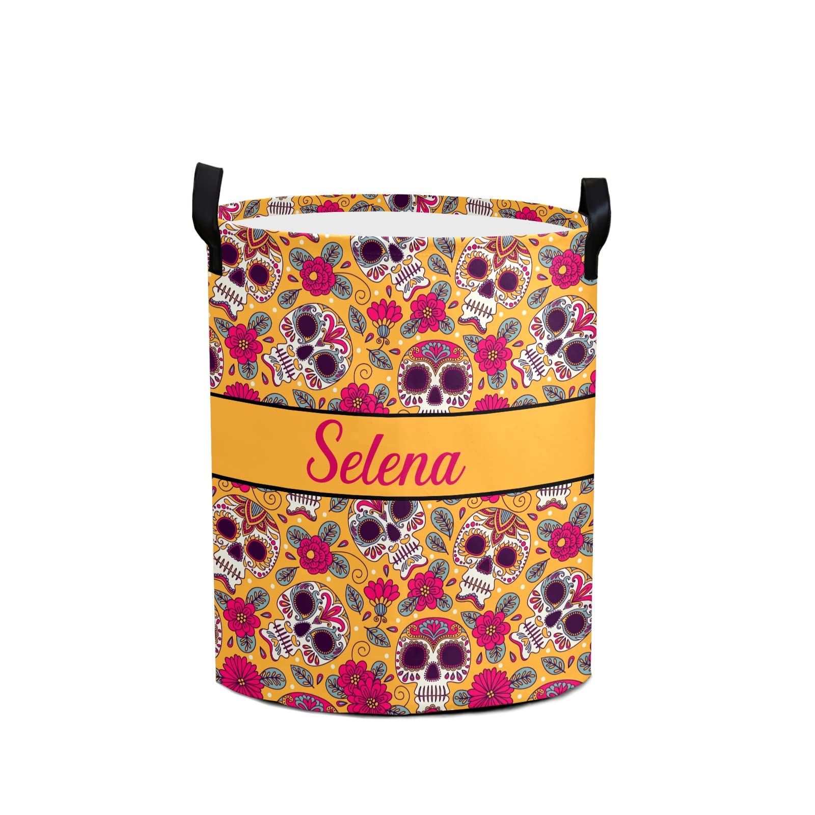 Custom Personalized Skull Floral Laundry Hamper with Name - Waterproof Foldable Storage Bin for Clothes, Bathroom, Bedroom & Home Office Organization - Perfect for College Dorm, Kids Room & Small Space Storage