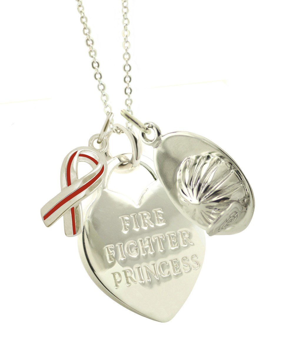 Sterling Silver Firefighter Girlfriend Pendant Necklace - Heart Charm Jewelry Gift for Her - Perfect for Anniversary, Birthday & Valentine's Day