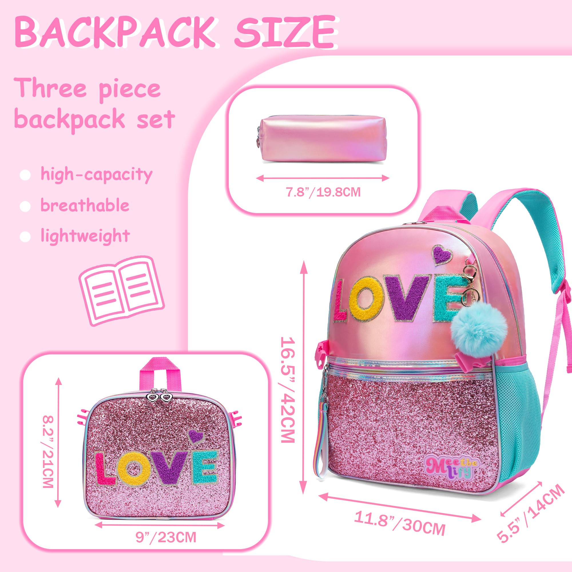 Girls School Backpack Set with Lunch Box & Pencil Case for Elementary Students - Perfect for School & Travel