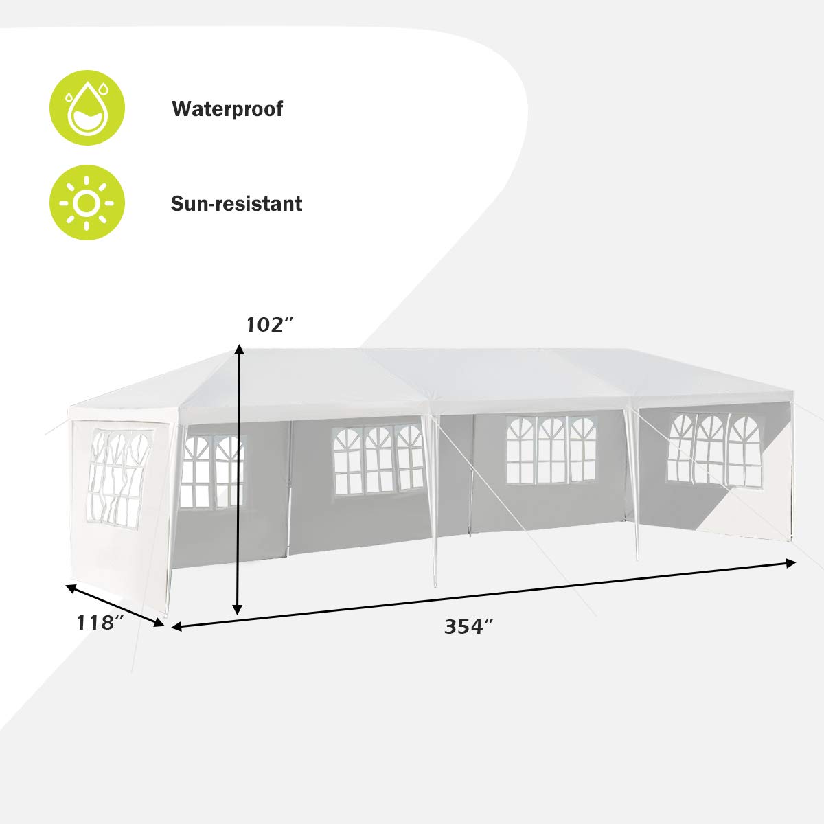 10FT x 30FT Heavy Duty Outdoor Wedding Party Tent with 5 Removable Sidewalls & Transparent Windows - Waterproof Instant Canopy Pavilion for Camping, BBQ, Backyard Events, and Outdoor Gatherings