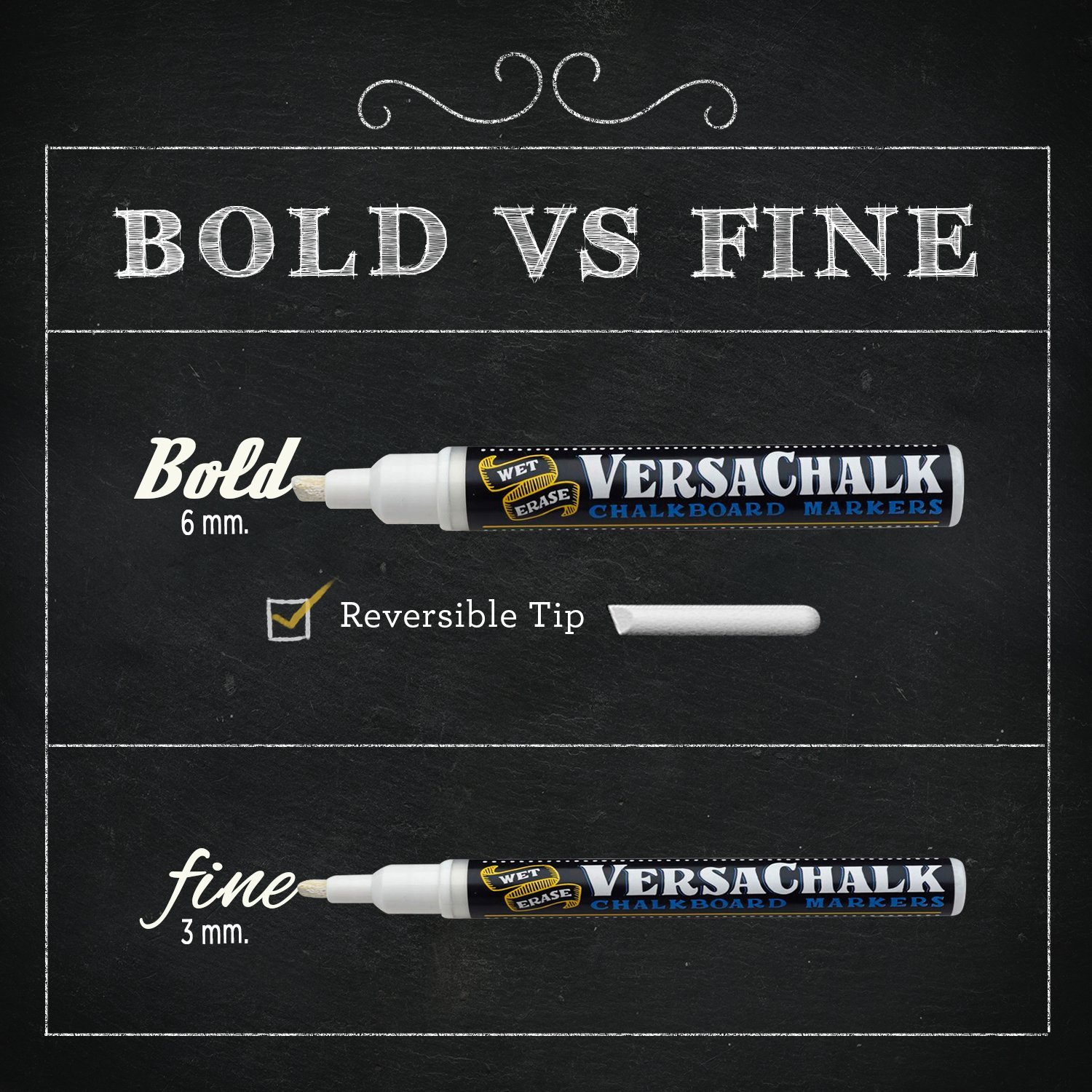 VersaChalk White Chalkboard Markers - 3mm Fine Tip Wet Erase Dustless Chalk Paint Pens for Blackboard, Glass, Windows & Signs | Perfect for Restaurants, Cafes, Classrooms & Home Decor (1 Pack)