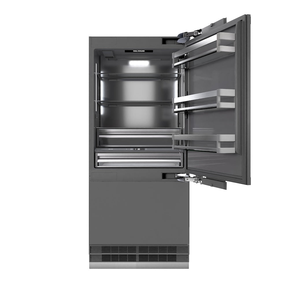 ZLINE Autograph Edition 36 Inch Built-In Bottom Freezer Refrigerator - 19.8 cu. ft. Capacity, Panel Ready, Water Dispenser & Ice Maker, Graphite Gray Interior with Matte Black Accents (GRBITZ 36 MB) - Perfect for Modern Kitchens, Open Concept Homes & Luxury Appliances