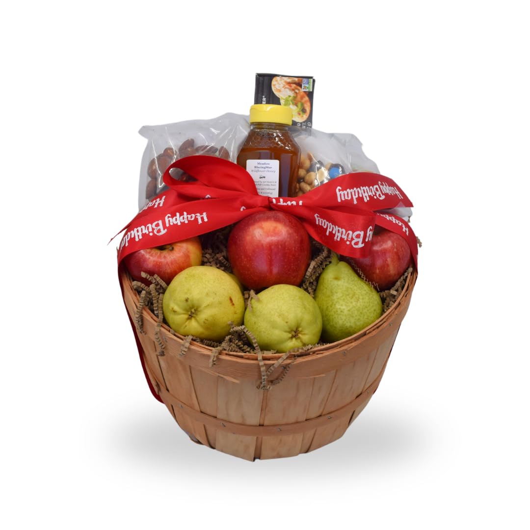 Premium Fresh Fruit Gift Basket with Apples, Pears, Gourmet Crackers, Honey & Mixed Nuts - Perfect Birthday Gift, Corporate Gift & Holiday Present for Family & Friends