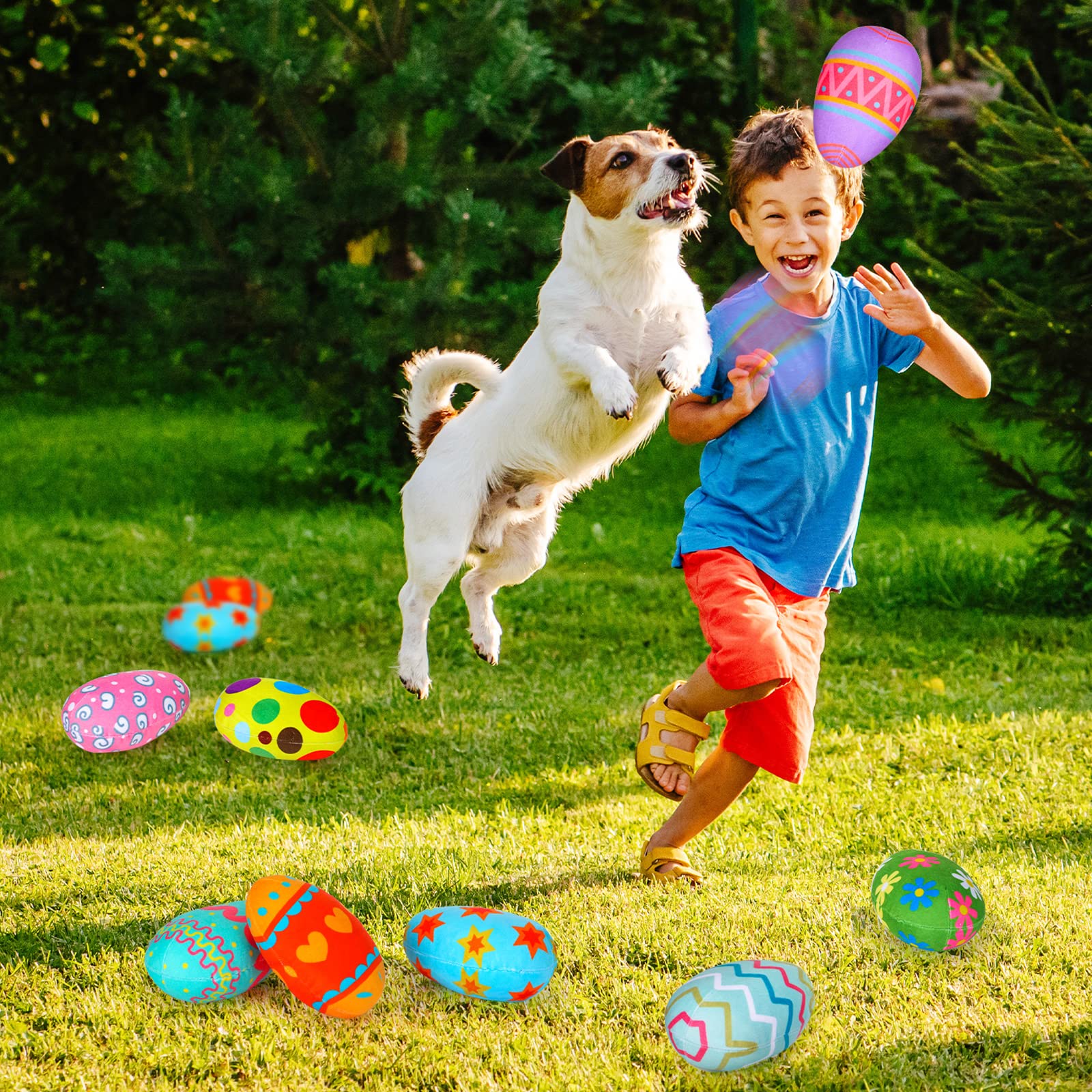 8 Pack Squeaky Easter Egg Dog Toys - Plush Interactive Chew Toys with Squeakers for Small & Medium Dogs - Durable Puppy Playtime Gift for Easter, Training & Indoor/Outdoor Fun