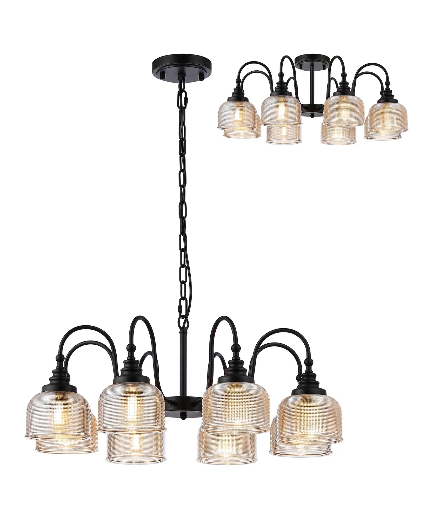 Cleron 3/5/8Lt Semi Flush Mount Pendant Light Fixture - Modern Ceiling Lighting in Multiple Colors for Living Room, Bedroom & Dining Room