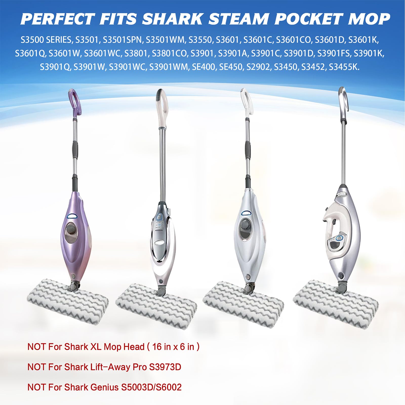 Shark Steam Mop Replacement Pads - Microfiber Cleaning Pads with Scrub Strips for S3500 Series (S3501/S3601/S3550/S3801/S3901/SE450/S3601D/S3901D) - 2 Pack White - Perfect for Hardwood Floors & Tile Cleaning