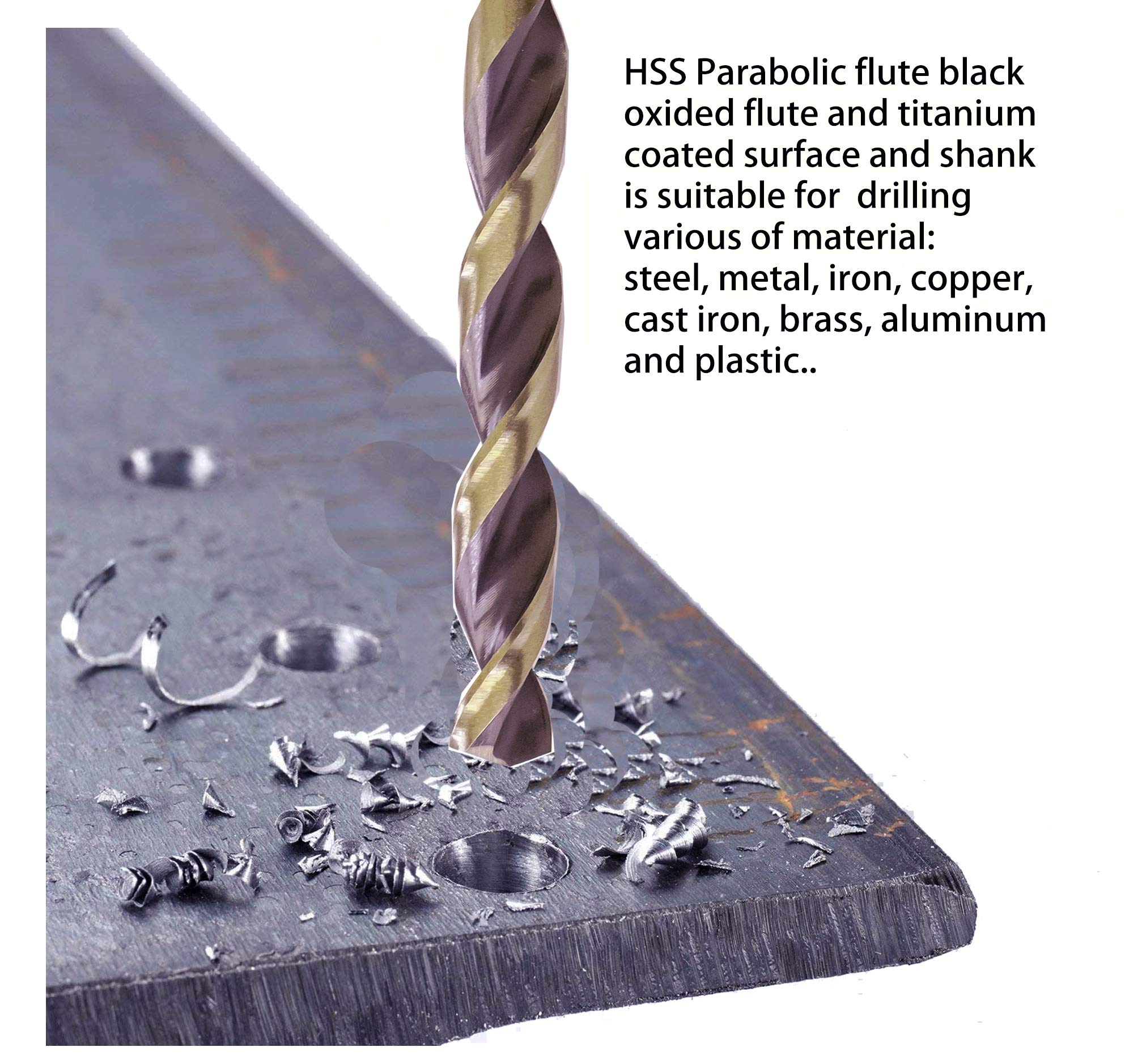 Premium HSS Drill Bits 1/8 Inch - Jobber Length Twist Drill Set with Parabolic Flute & 3-Flat Shank (10-Piece) - Golden/Black Coating for Steel & Metal Drilling - Perfect for DIY Projects, Metalworking & Home Repairs