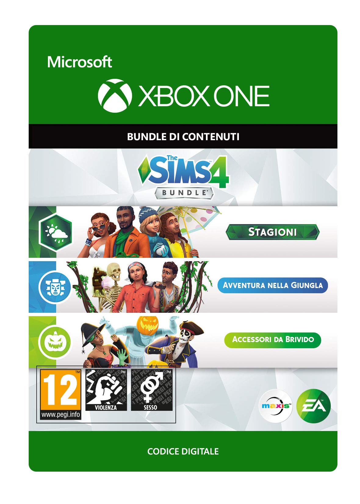 The Sims 4 Bundle (Seasons, Jungle Adventure, Spooky Stuff) - Digital Download Code for Xbox One - Expand Your Virtual Life with Seasonal Events, Tropical Exploration & Spooky Fun