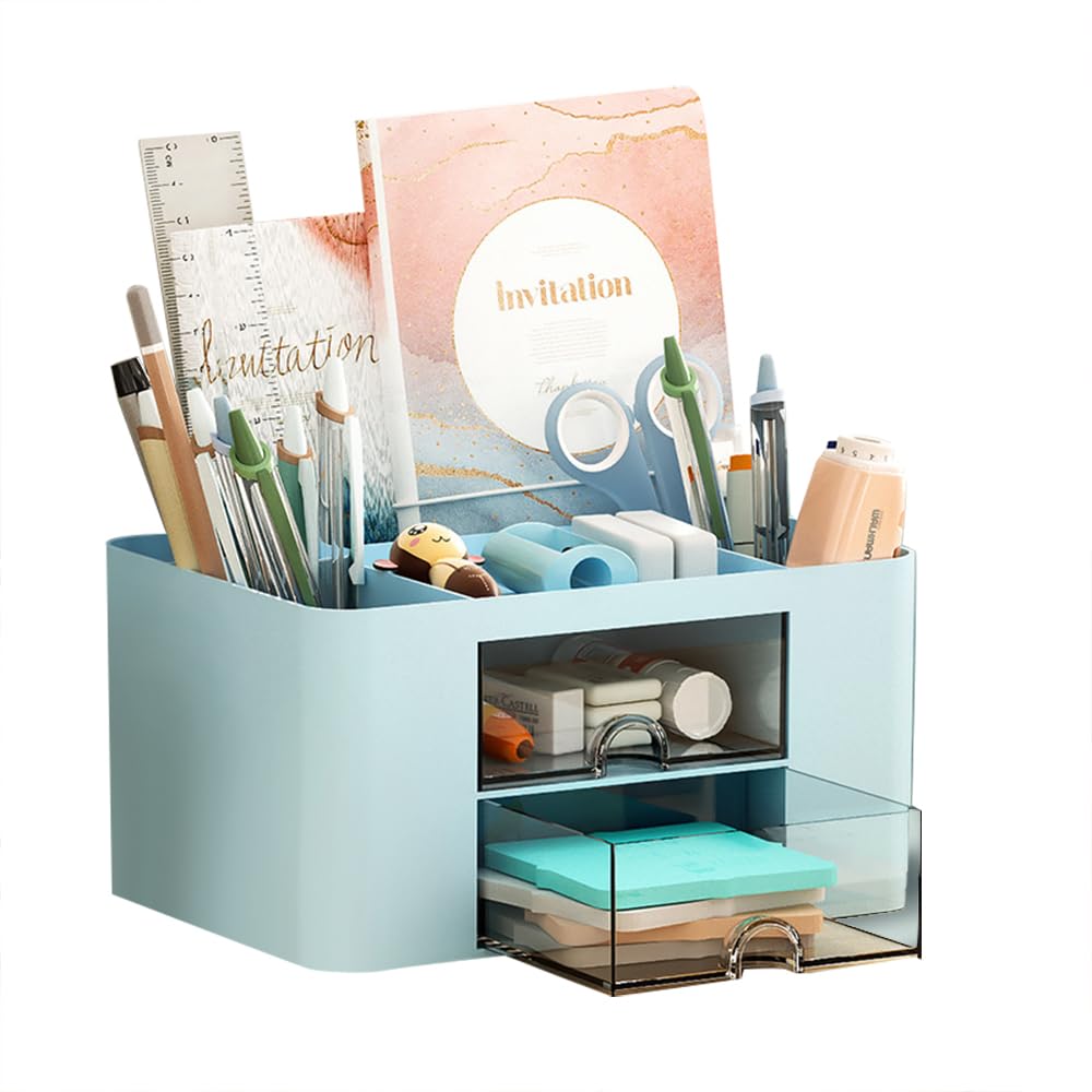 XDRELEC Multi-Functional Pen Holder & Desk Organizer - Blue Office Stationery Cup for Pencils, Pens & Supplies | Perfect for Home Office, School Desk & Workspace Organization