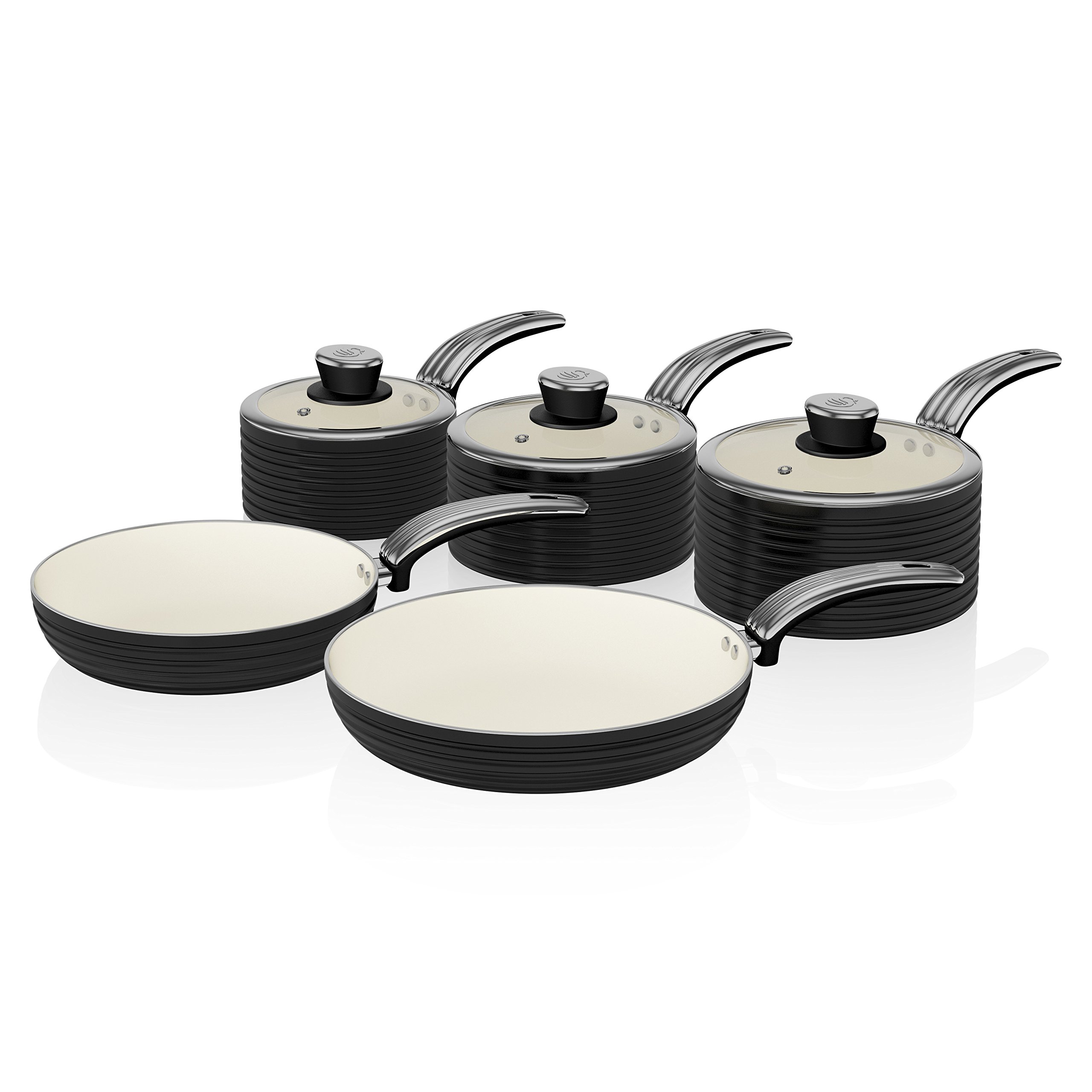 Swan Retro 5-Piece Nonstick Cookware Set - 29.5x47x18cm Black Frying Pans for Kitchen - Perfect for Sauteing, Frying & Serving Dishes