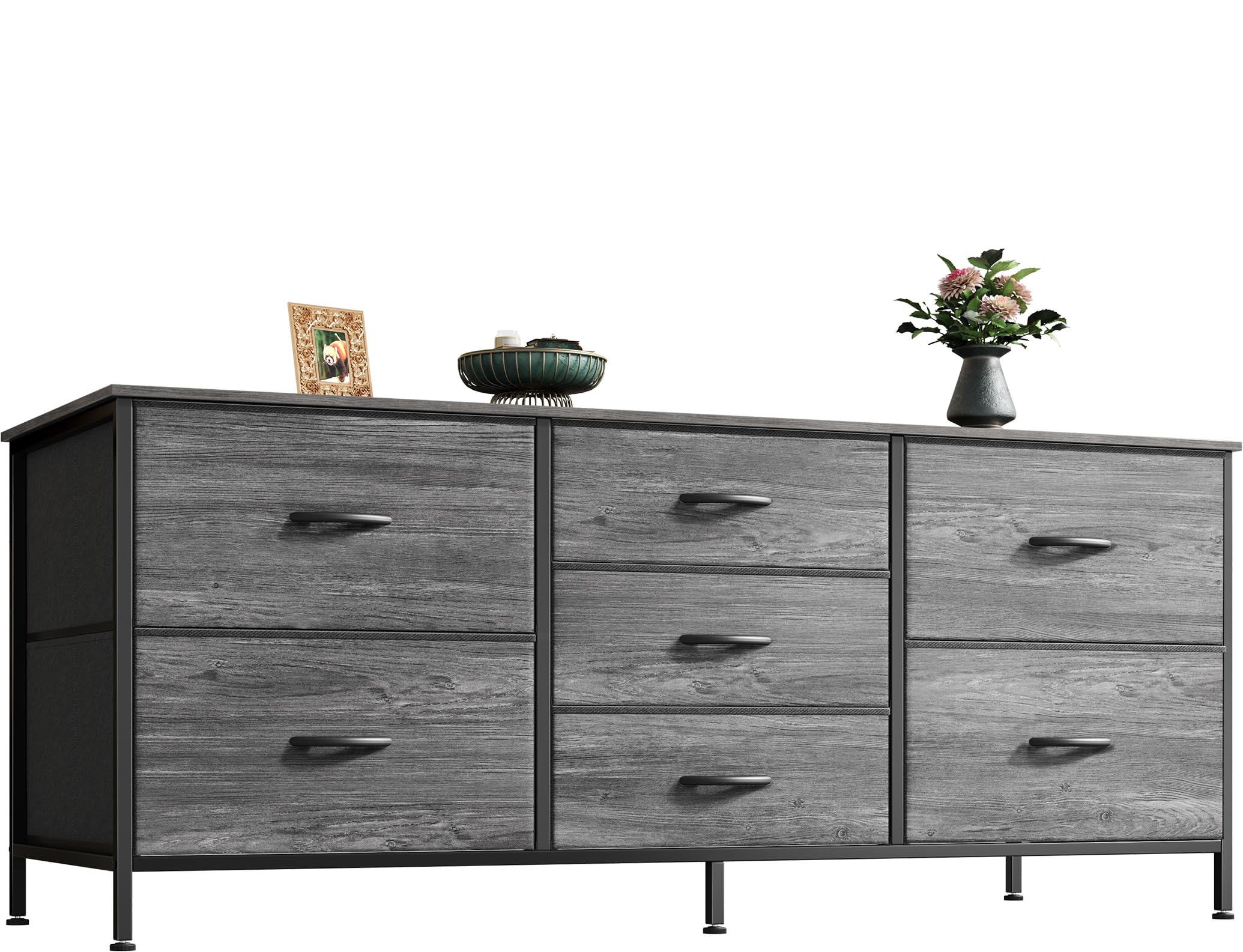 Huuger 7-Drawer Fabric Dresser with Metal Frame - 47 Inch Wide TV Stand for 43-55 Inch TVs, Bedroom Storage Organizer for Clothes, Toys & Accessories - Perfect for Small Spaces & Apartment Living (Grey)