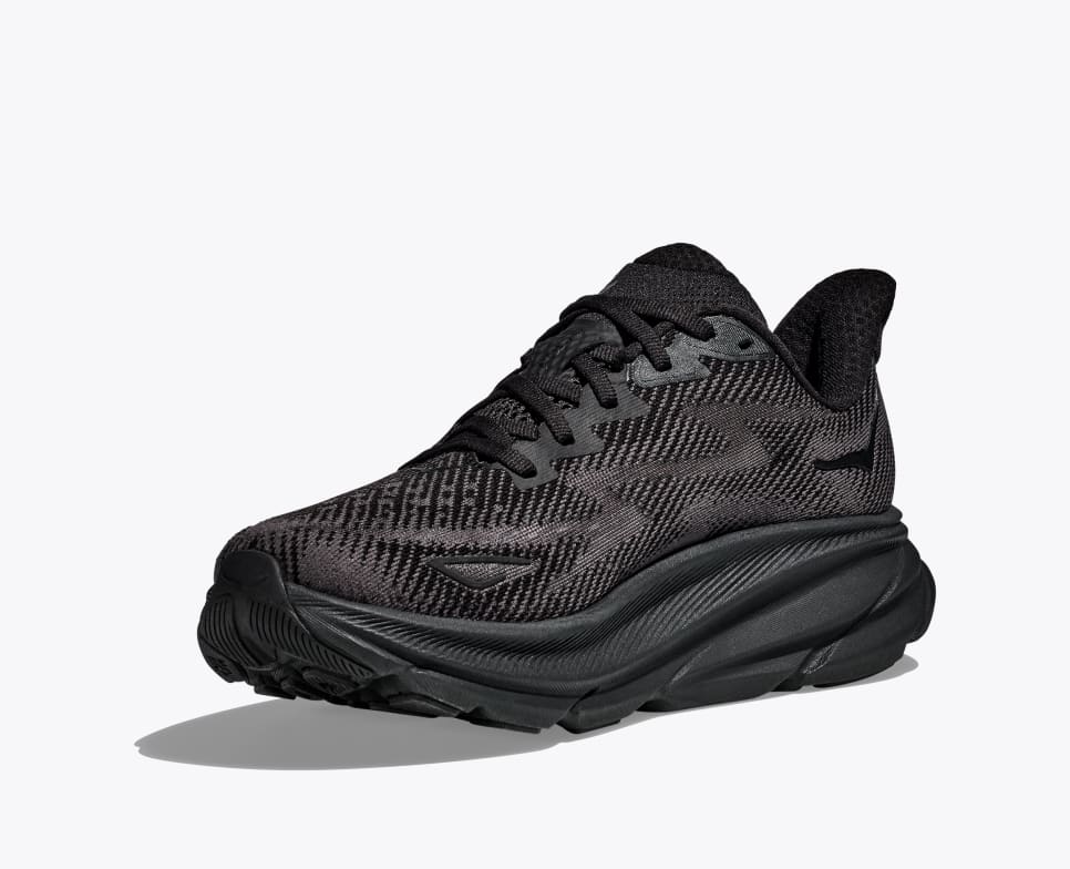 HOKA Men's Clifton 9 Wide Running Shoes - Black/Black | Lightweight Cushioned Sneakers for Road Running, Jogging & Daily Wear