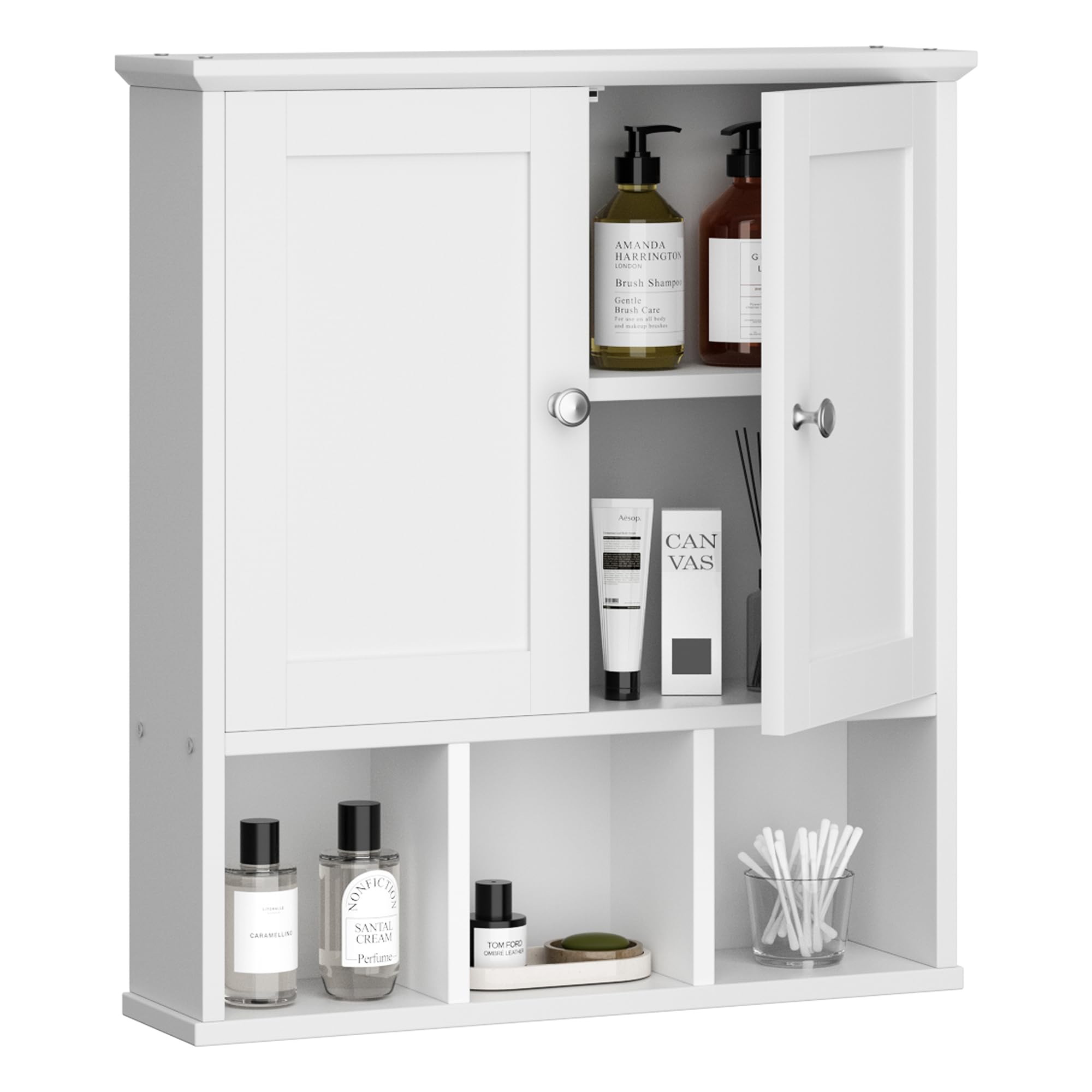 Shintenchi White Bathroom Wall Cabinet with Door - Over The Toilet Storage Organizer with Adjustable Shelves & Open Shelf - Perfect for Small Bathroom Organization, Medicine Storage & Bathroom Decor