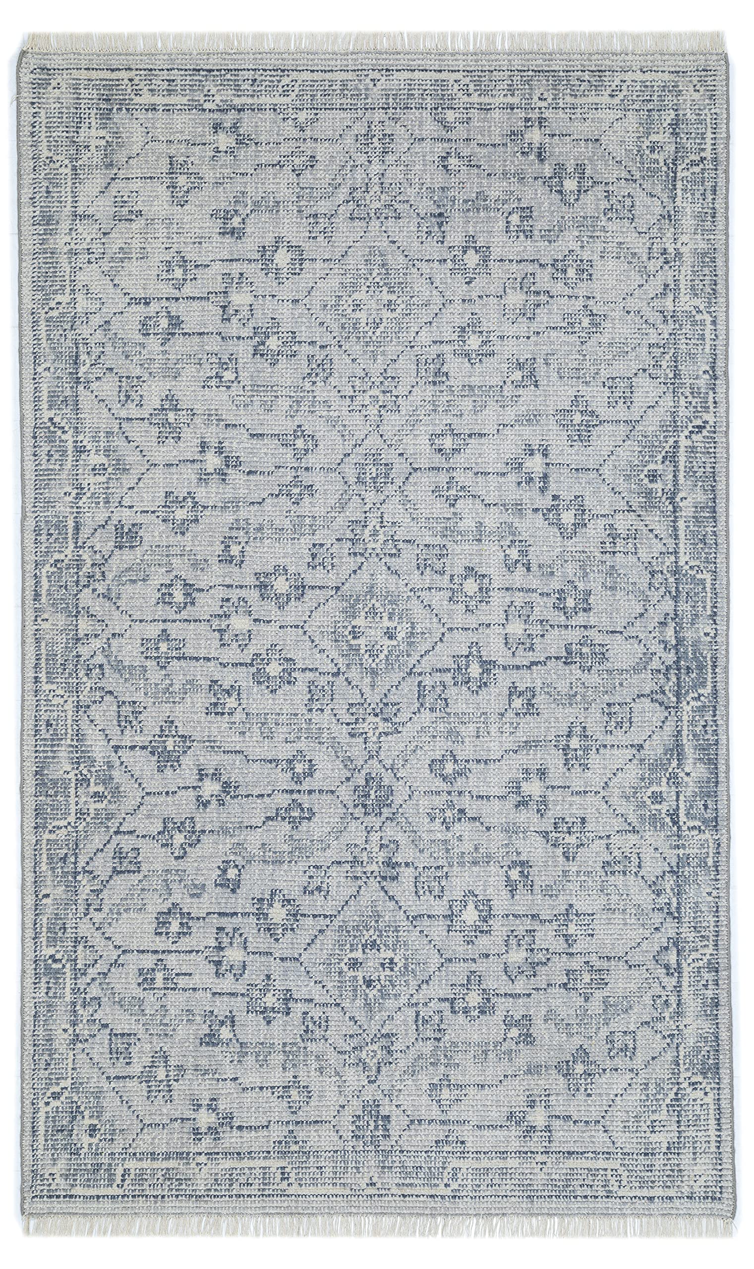 Handmade Modern Cotton and Wool Area Rug 5'x8' Blue - Ultra Durable Indoor Rug for Entryway, Living Room, Bedroom & Home Decor