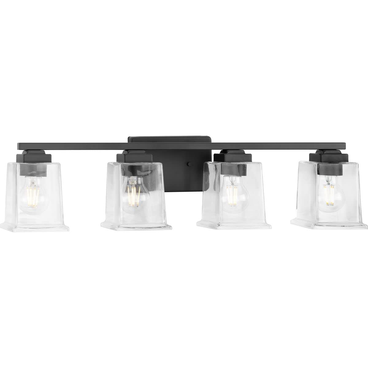 Progress Lighting Gilmour Collection 27-7/8 Inch 4-Light Matte Black Chandelier with Clear Glass Shades - Perfect for Dining Room, Bedroom, or Entryway Lighting