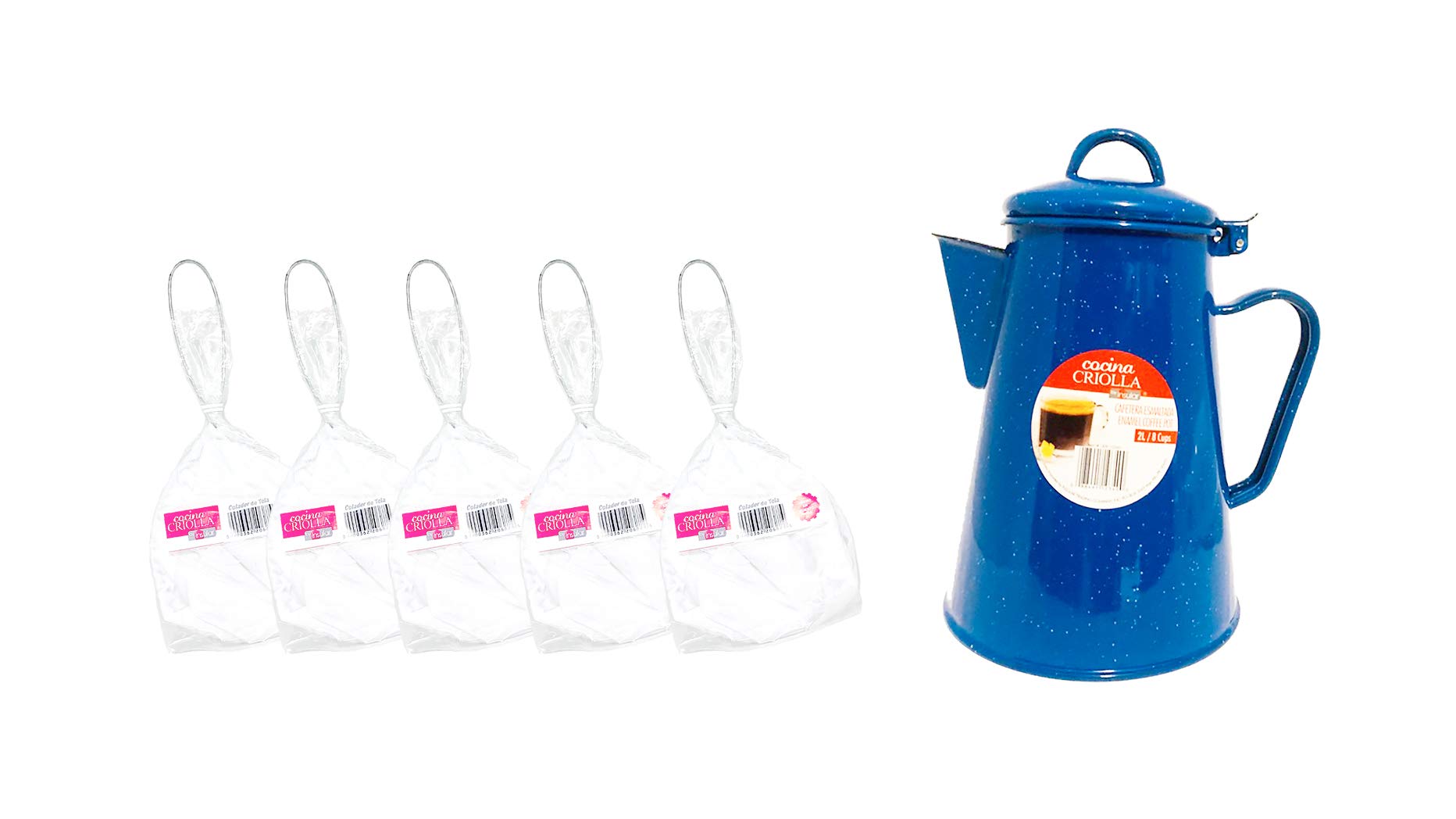 Enamel Percolator Coffee Pot – 8 Cup Stovetop Brewer with 5 Reusable Cloth Filters for Camping, Home & Outdoor Coffee Making | Traditional Cafe-Style Brewing