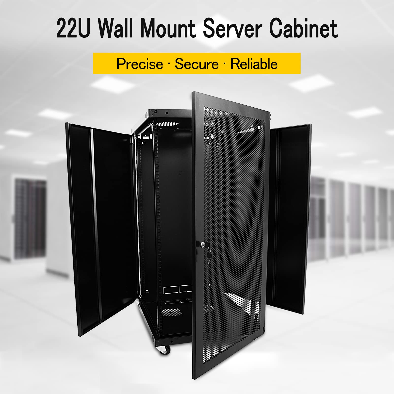 22U Wall Mount Server Rack Cabinet - 600mm Deep Network Equipment Enclosure with Ventilated Locking Door | Ideal for Data Centers, IT Closets & Home Office Server Setup