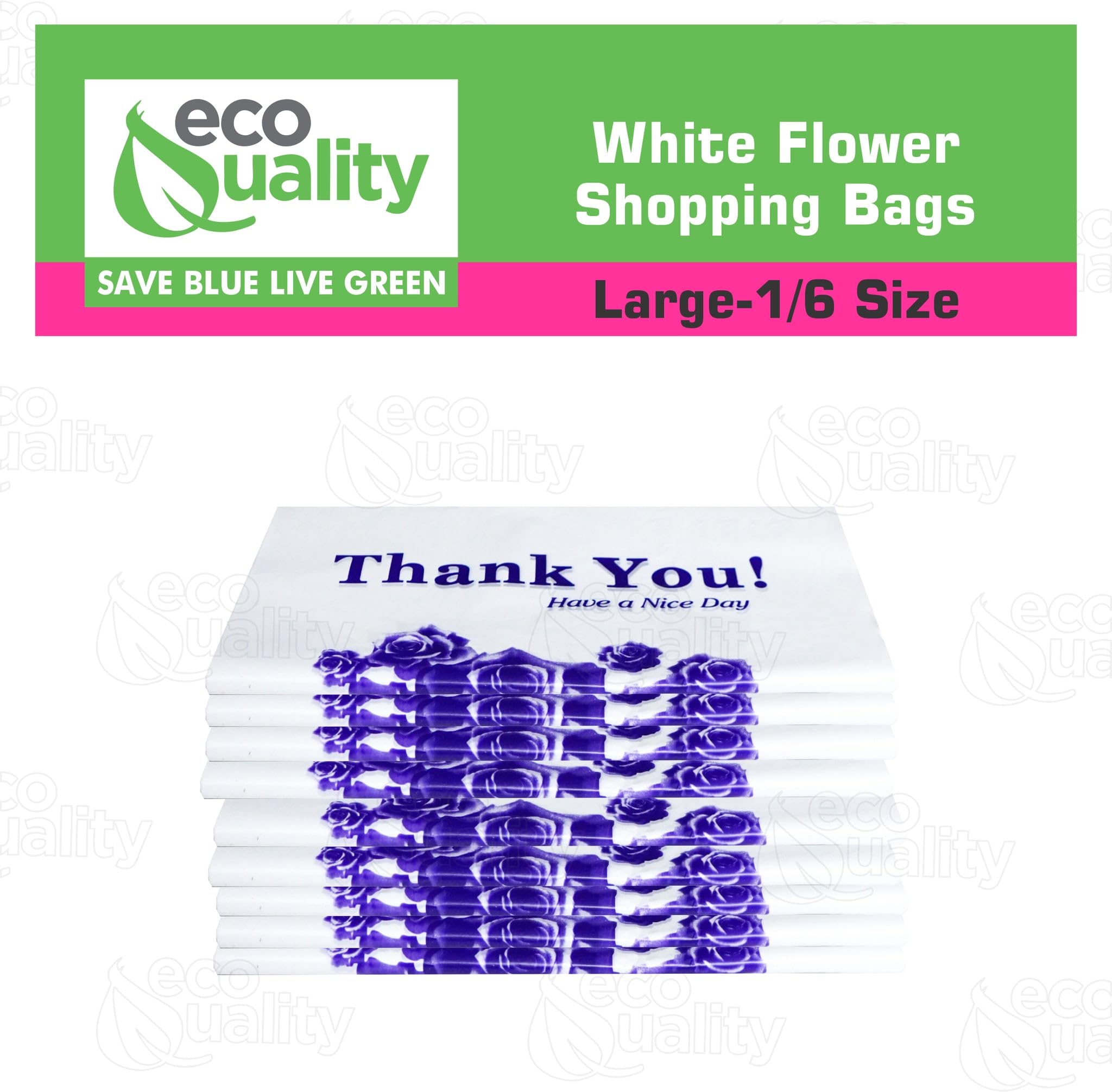 EcoQuality Plastic White Flower T-Shirt Bags 1600ct - 1/6 Size Reusable Shopping Bags, Grocery Bags & Poly Bags (22