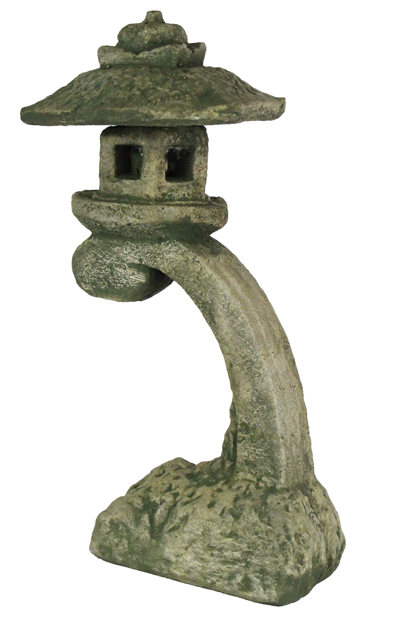 Handmade Curved Pagoda Cement Lantern - Asian Inspired Garden Decor for Outdoor Pathways, Patio & Zen Landscaping