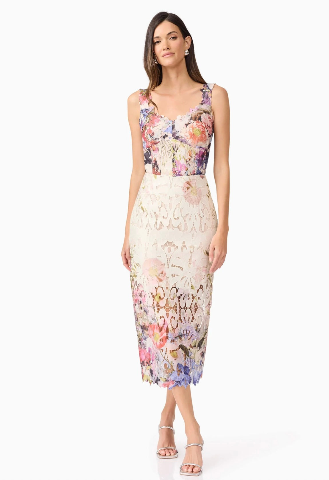 Matila Floral Lace Midi Dress - Elegant Women's Summer Dress for Wedding, Party & Special Occasions