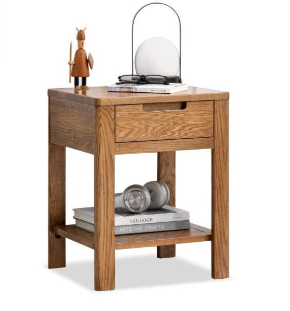 Solid Oak Wood Nightstand - Bedside Table with Drawer for Bedroom Furniture, Perfect for Storage and Decor | Modern & Rustic Home Design
