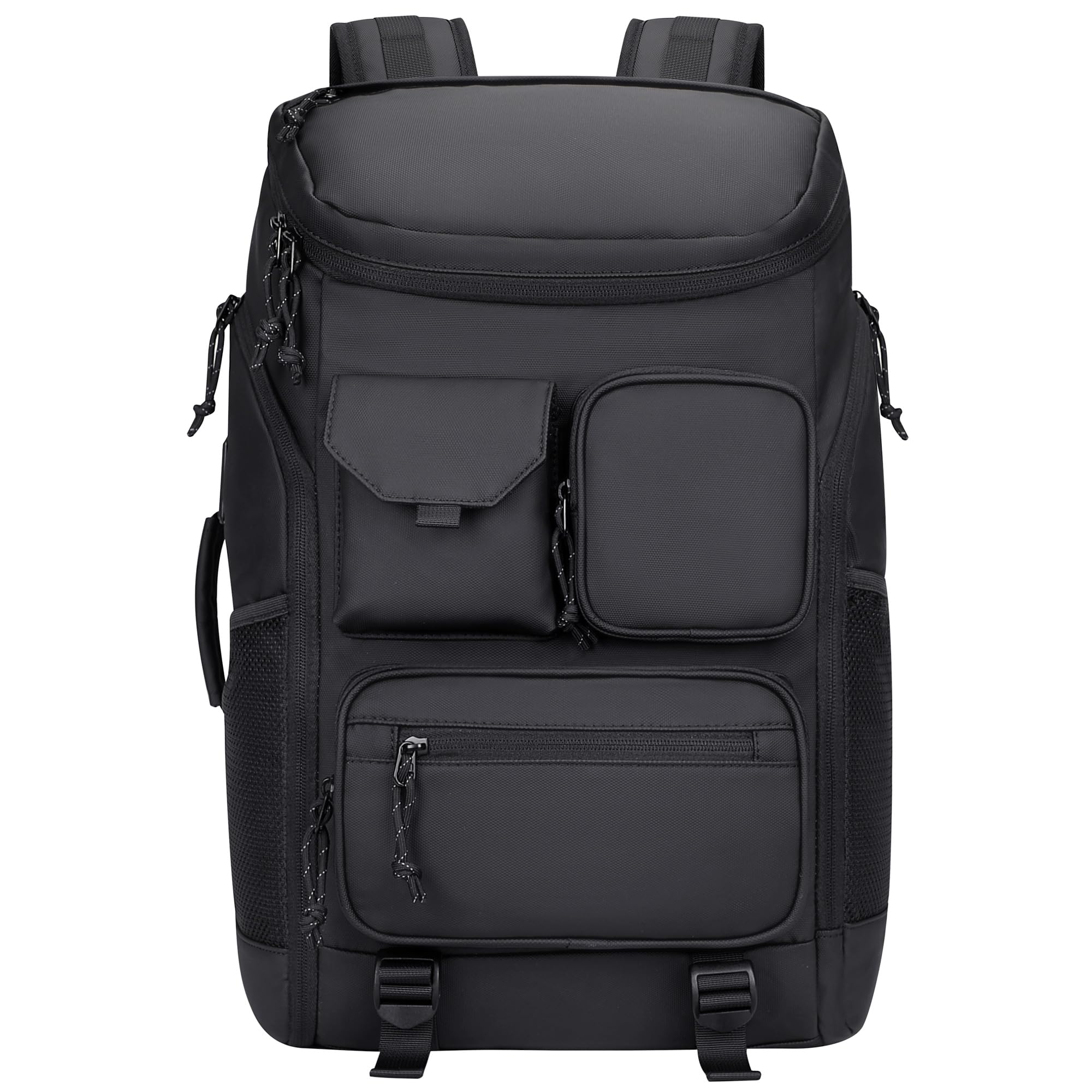 PIJUSHI Large Travel Laptop Backpack for Men & Women - Waterproof Carry On Backpack with Shoe Compartment & USB Charging Port - Perfect for Business Travel, Gym, Hiking & College (PE030 Black)