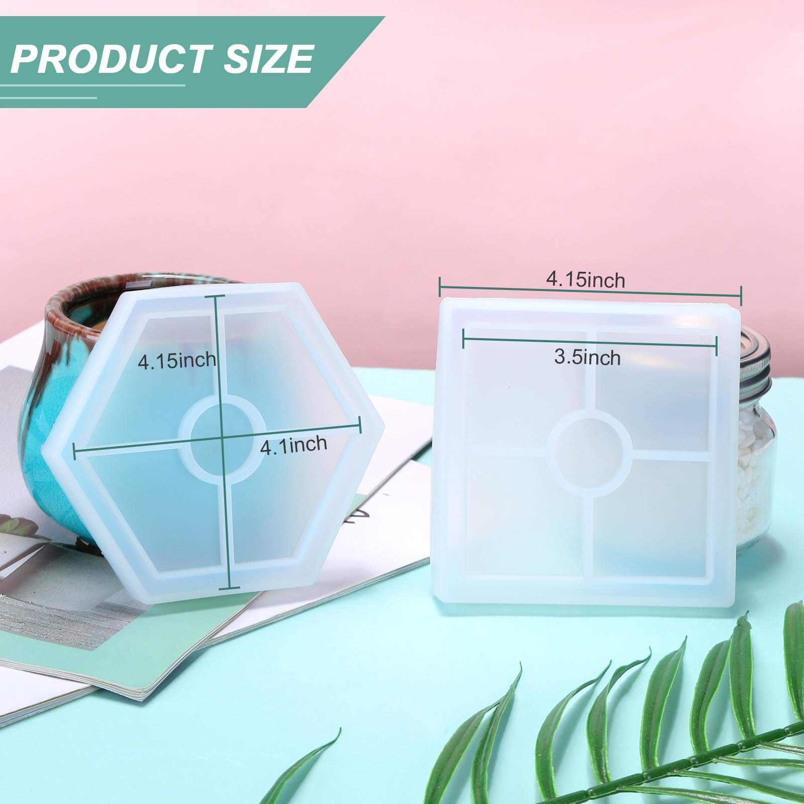 8Pcs Resin Coaster Molds Set - 4 Square & 4 Hexagon Epoxy Silicone Molds for DIY Resin Casting - Perfect for Handmade Coasters, Home Decor, and Unique Gifts (Great for Parties, Weddings & Housewarming)