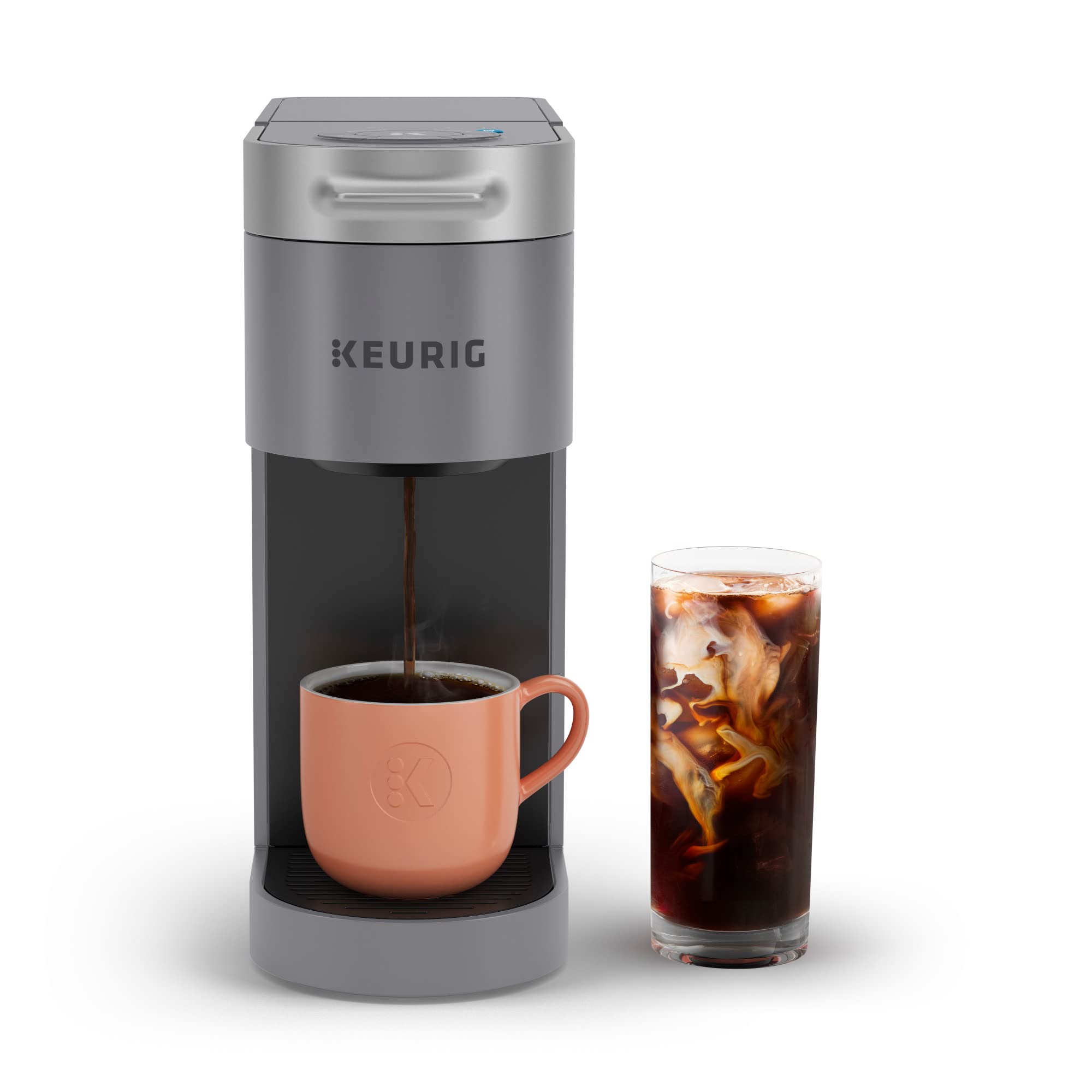 Keurig K-Slim + ICED Single Serve Coffee Maker - Brew Hot & Cold Coffee, 8-12oz Cup Sizes, 46oz Removable Water Tank, Compact Gray Design - Perfect for Home, Office, or Dorm Use