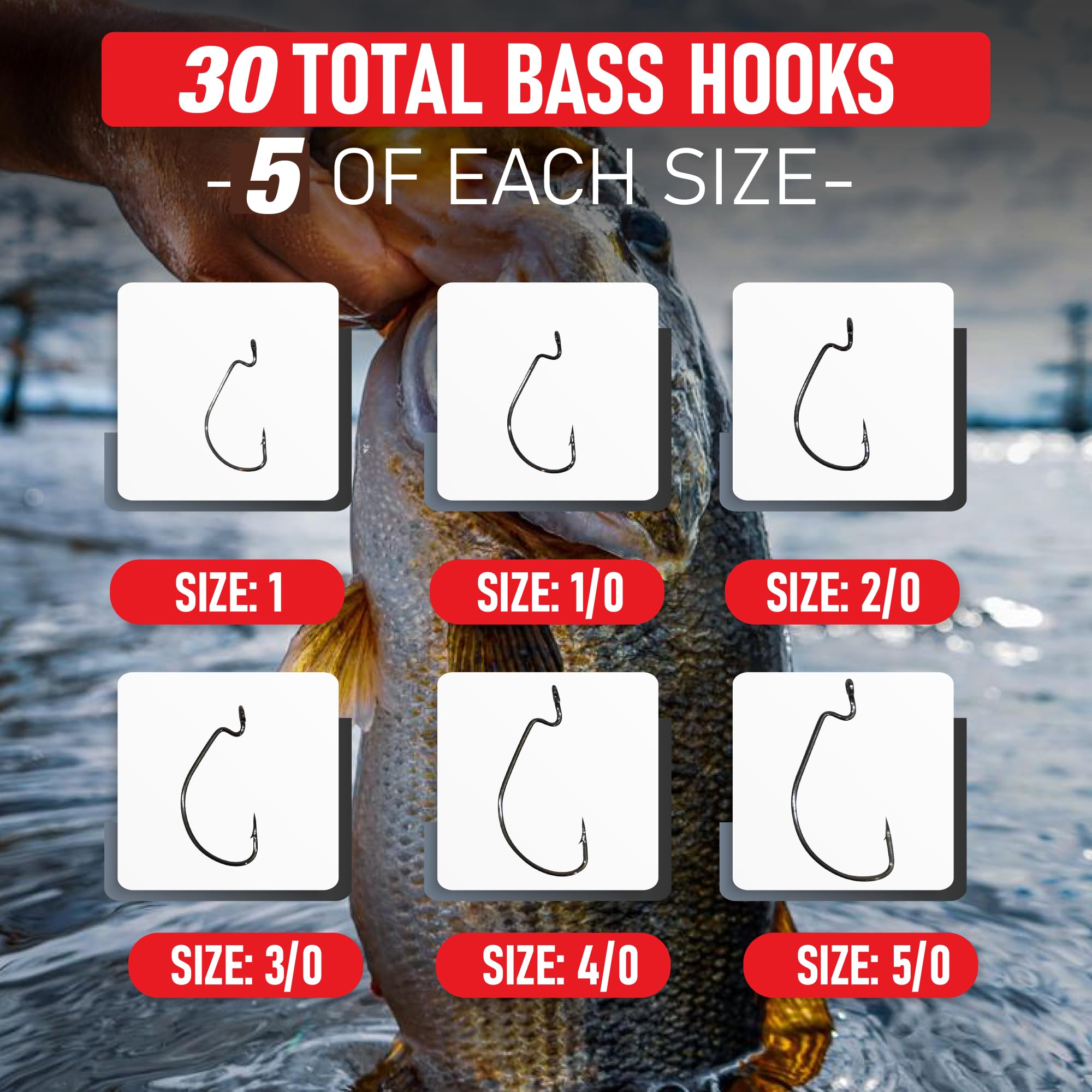 Premium Bass Fishing Hooks for Freshwater - Texas Rig & EWG Worm Hooks for Plastic Baits - Durable Bass Fishing Tackle Gear - Ideal for Shore Fishing, Kayak Angling & Tournament Bass Fishing