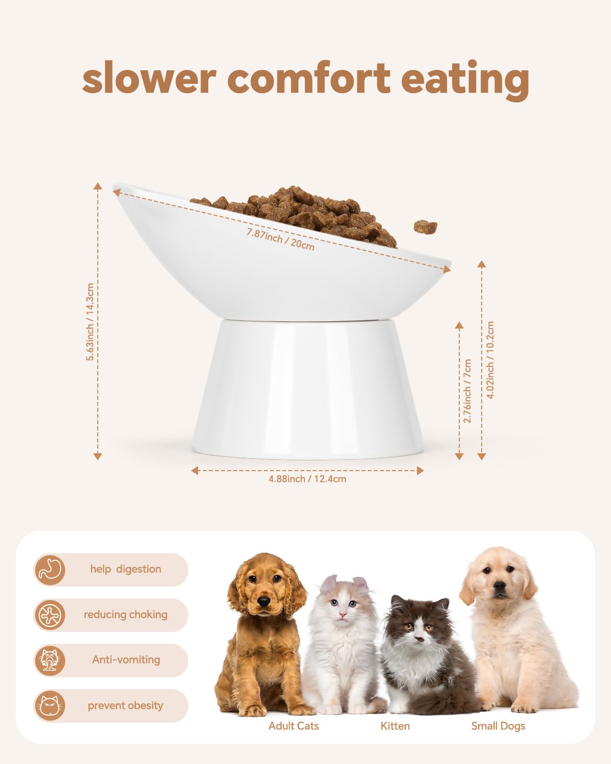 Detachable Elevated Slow Feeder Cat Bowl - 7 Inch Large Extra Wide Anti-Vomiting Pet Food Dish with Adjustable Height for Cats & Small Dogs - Perfect for Whisker Fatigue Relief & Digestion Aid During Mealtime