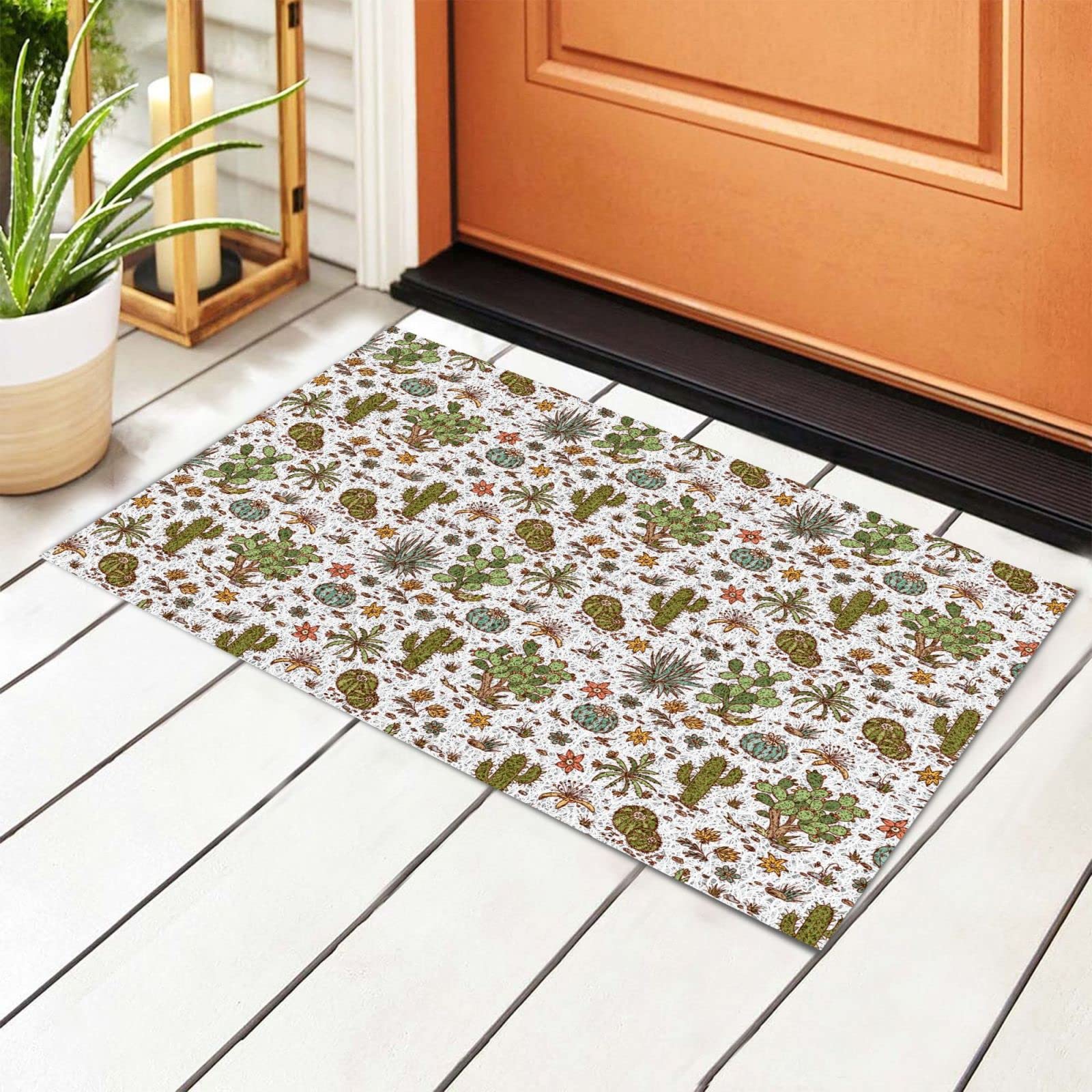 BoeHiop Personalized Cactus Graffiti Welcome Doormat - Non-Slip Absorbent Rug for Indoor/Outdoor Use - Perfect for Front Door, Patio, and Home Decor