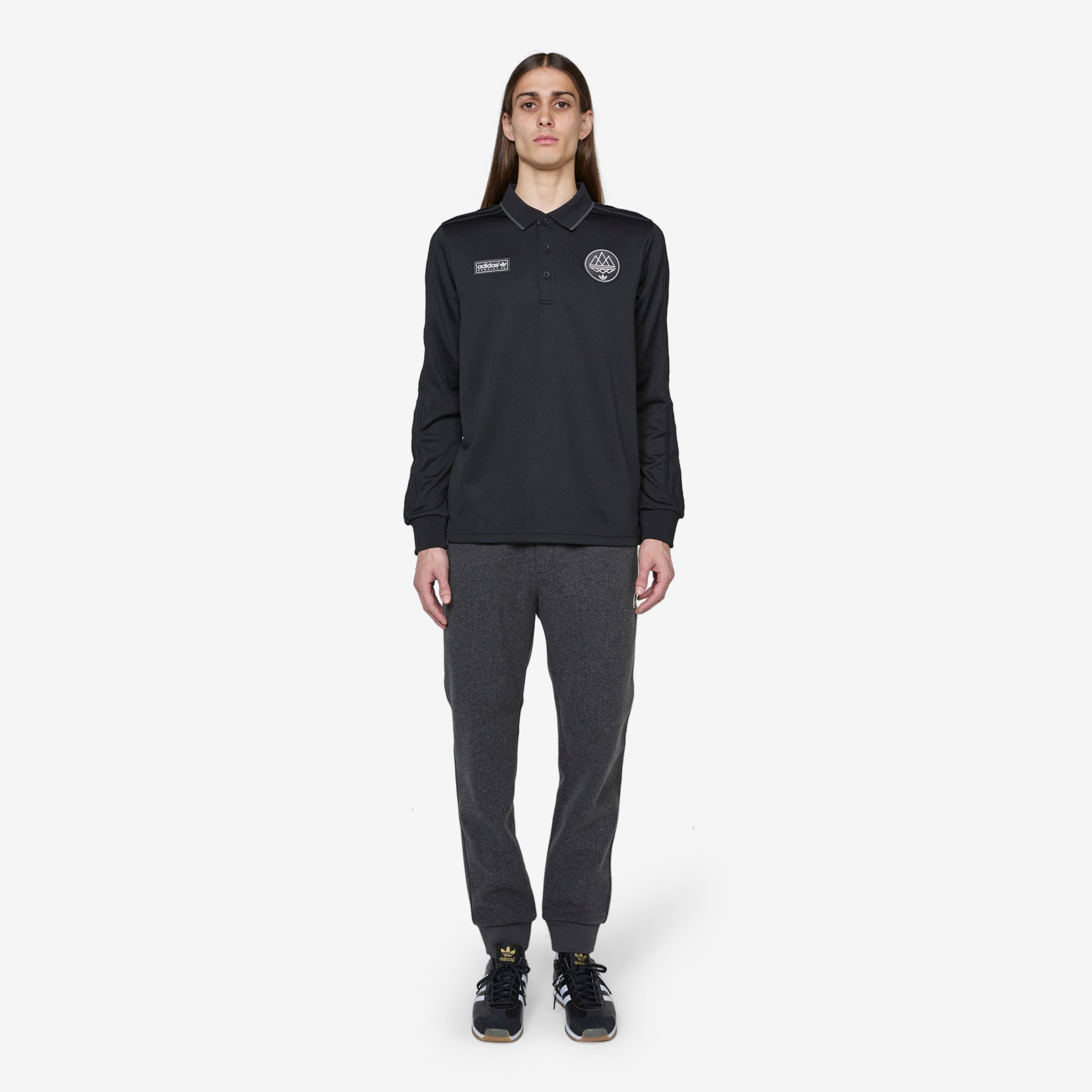 SPZL F.C. Long Sleeve Polo Shirt in Utility Black - Perfect for Casual Wear, Football Matches & Street Style Fashion